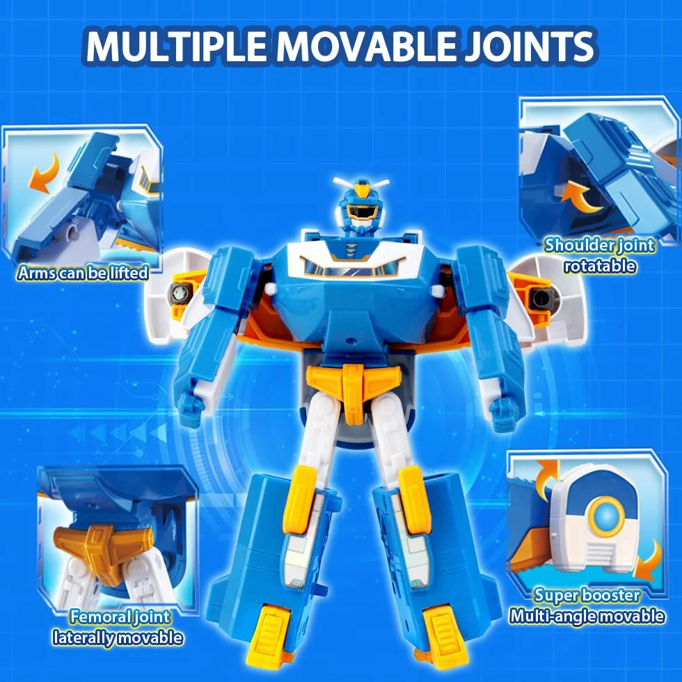 Super Wings 2-w-1 Mini World Aircraft Robot ze świeżym światłem i efektami dźwiękowymi, zabawka dla chłopców i dziewcząt powyżej 3 lat