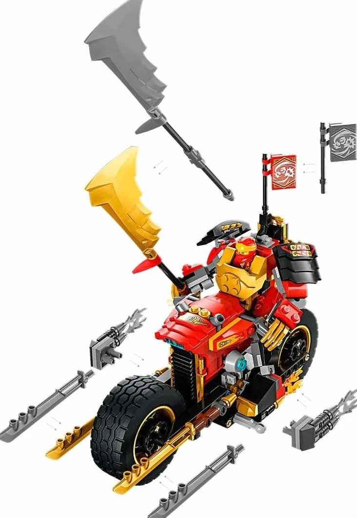 LEGO 71783 NINJAGO Jeździec-Mech Kaia EVO, Motocykl Ninja do Ulepszania, Figurka Mecha i 4 Minifigurki, Zabawki do Kolekcjonowania dla Dzieci od 7 Lat