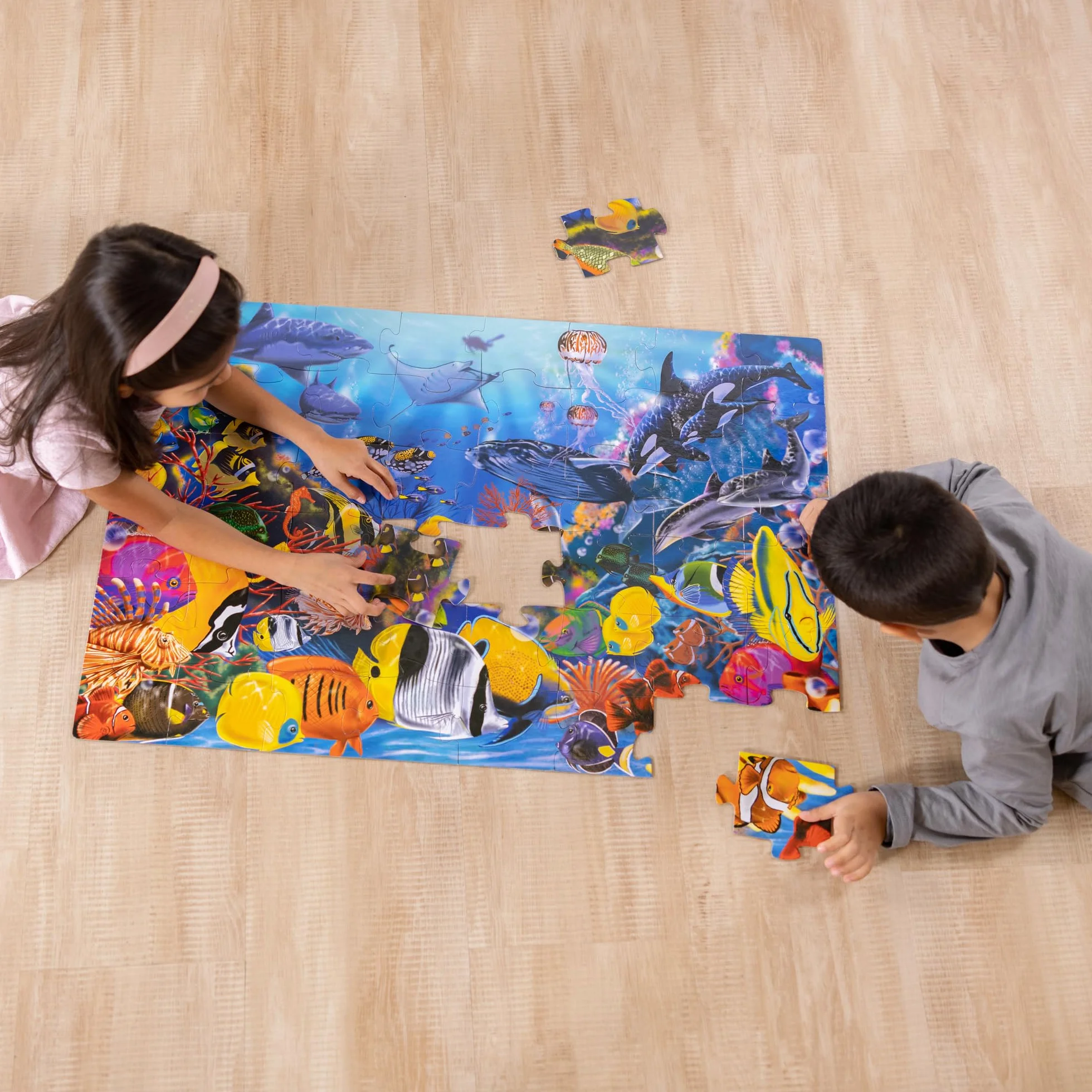 Melissa & Doug Underwater Ocean Floor Puzzle (48 pcs, 2 x 3 feet) Toddler Floor Puzzle, Ocean Animals Puzzle for Kids 3+ - FSC-Certified Materials
