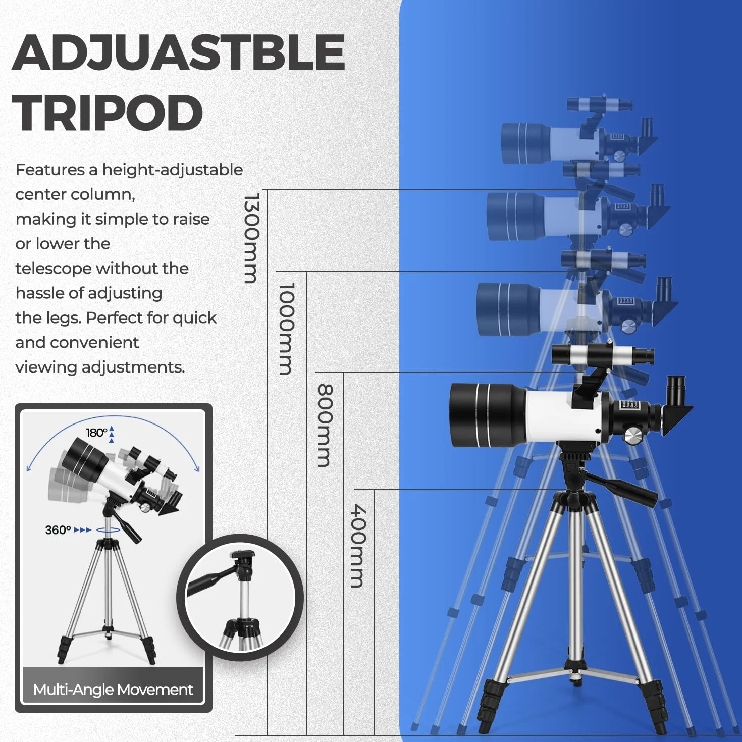 ESAKO Teleskop dla dzieci i początkujących, teleskop o aperturze 70 mm z 3 okularami, regulowanym statywem i adapterem do telefonu