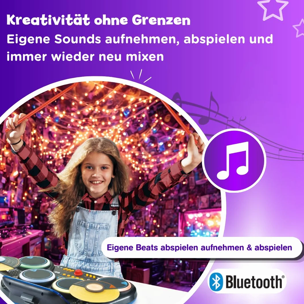 VTech Kidi DJ Drums – elektroniczna perkusja z efektami świetlnymi i trybem nauki – dla dzieci w wieku 6-12 lat
