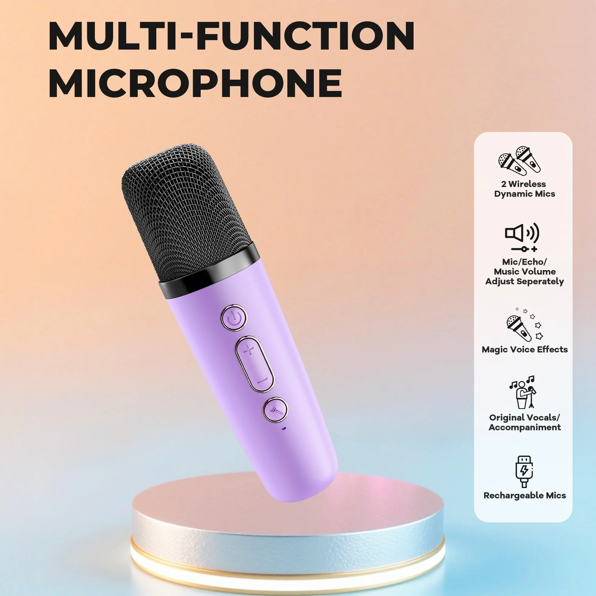 Ankuka urządzenie do karaoke z 1 mikrofonem bezprzewodowym dla dzieci, przenośny zestaw Bluetooth KTV, głośnik z efektami zmiany głosu i diodami LED, dla chłopców i dziewczynek, prezent na imprezę