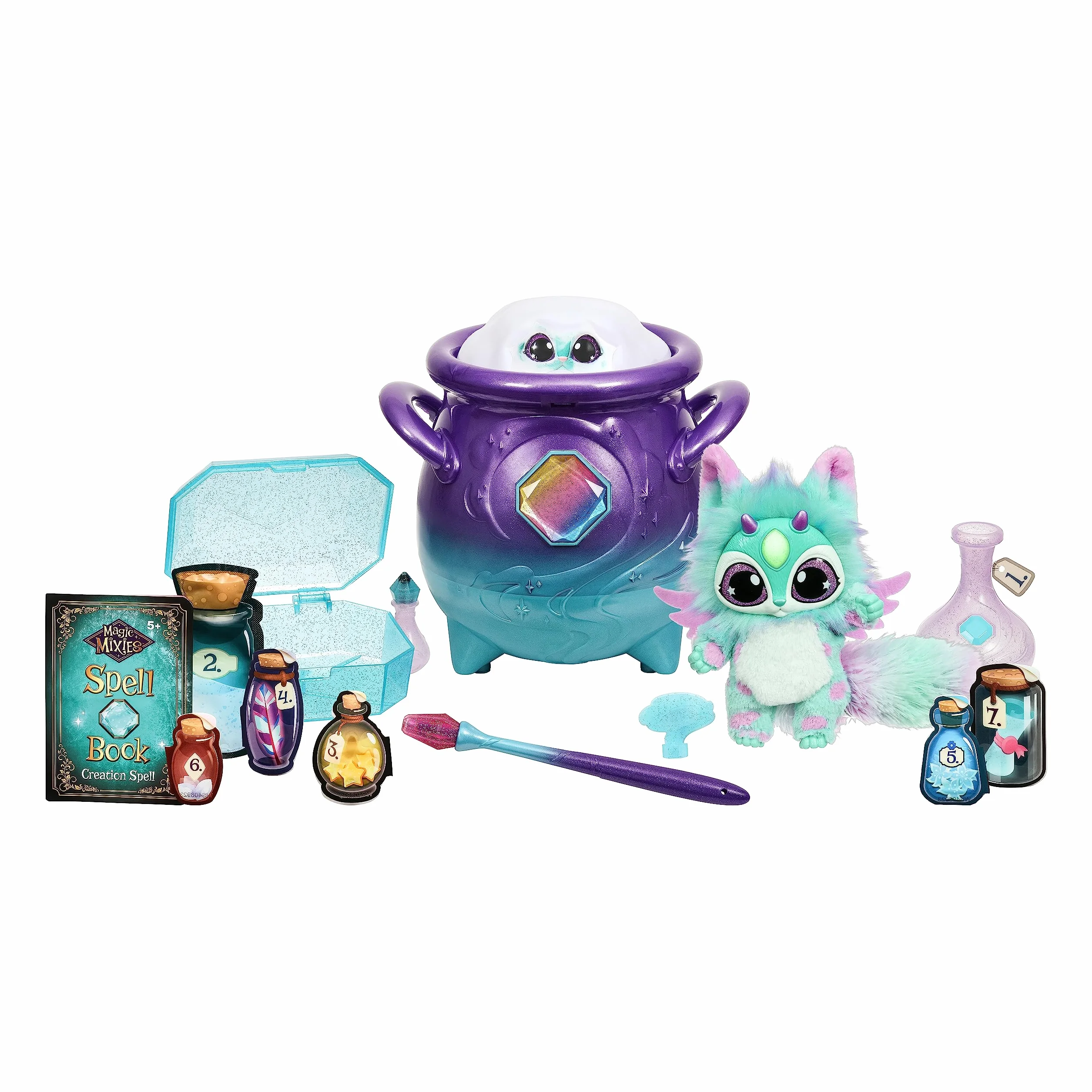 Magic Mixies Magiczny Kociołek Zamgławiający Fioletowy z Interaktywną Zabawką Pluszową 20 cm