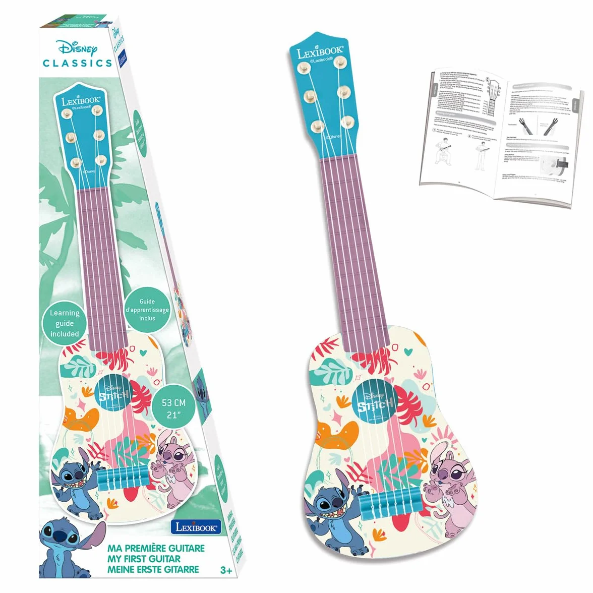 Lexibook, Disney Stitch, Moja Gitara dla Dzieci, 6 Nylonowych Strun, 53 cm, Dołączony Przewodnik, Niebieska, K200D