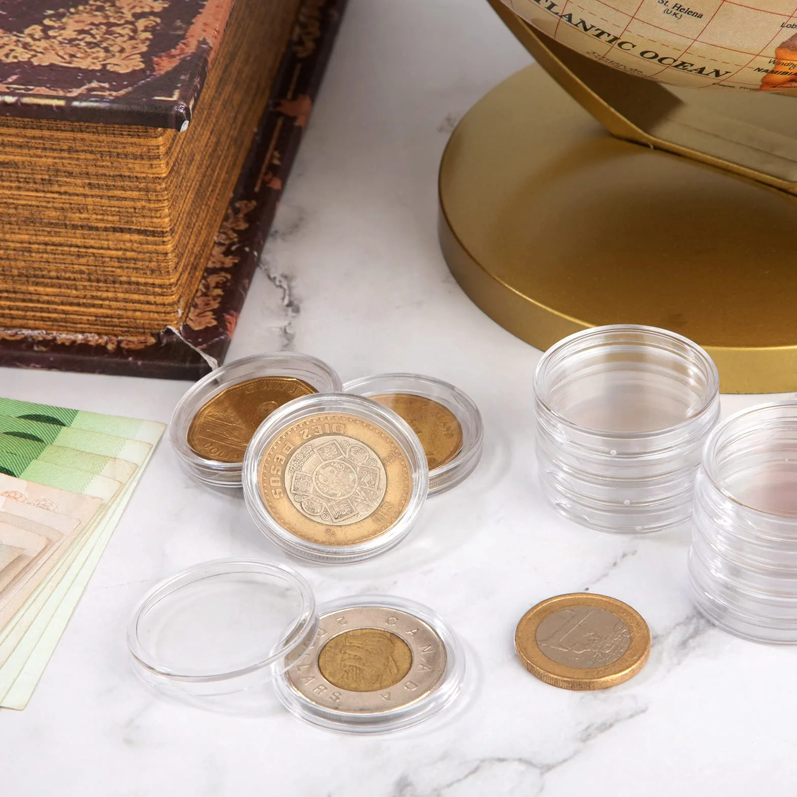 Monety Kapsułki 30mm Plastikowa kolekcja monet przezroczysta okrągła obudowa na monety z pudełkiem do przechowywania monet 100 sztuk, JNBBHH01_100-MHKJ