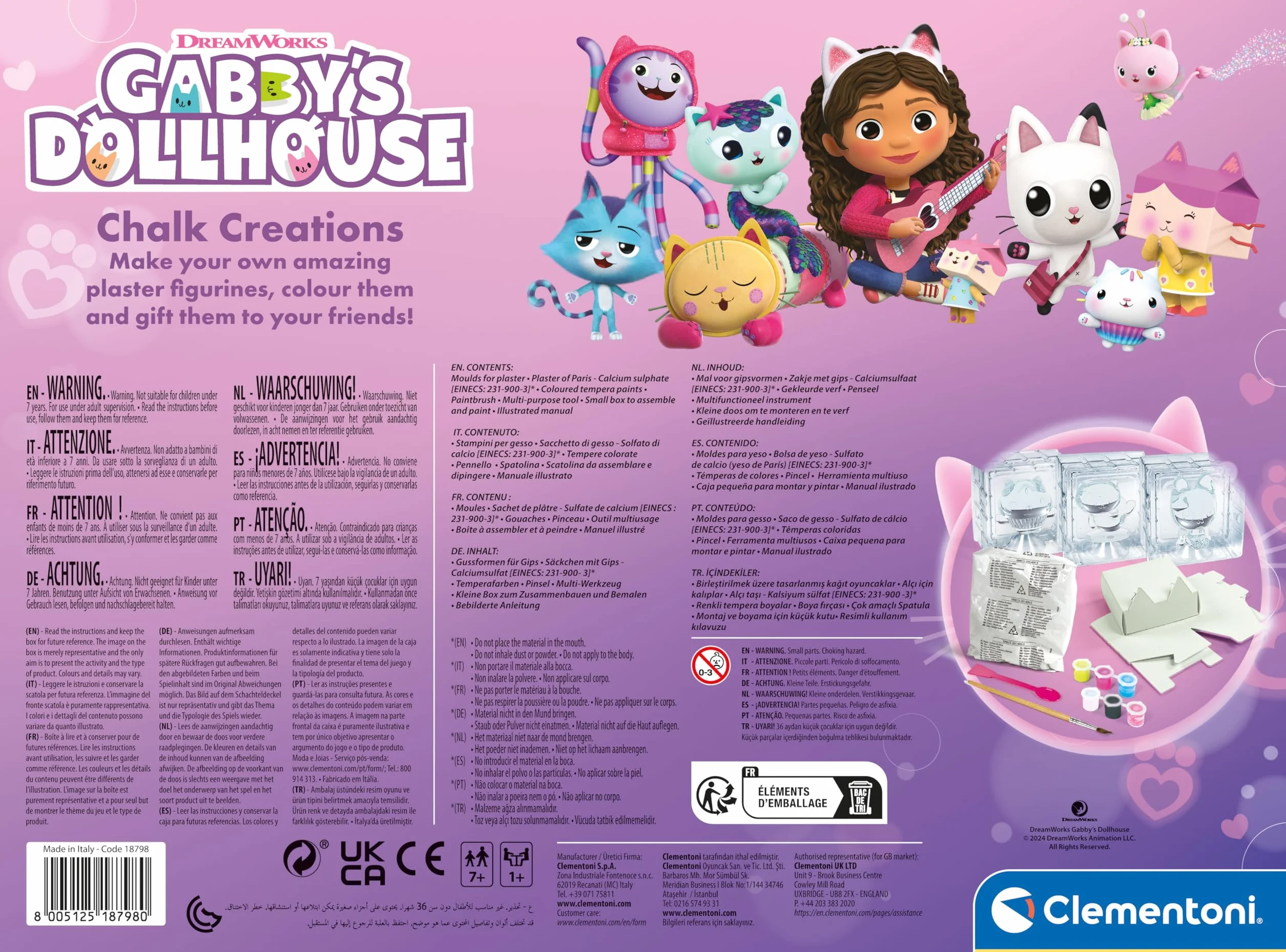Clementoni - 18798 - Gabby'S Dollhouse Chalk Creations - kreatywna gra do tworzenia rzeźb kredowych, kreatywnych zajęć, malowania, warsztatu dla dziewczynek 6 lat, wyprodukowano we Włoszech