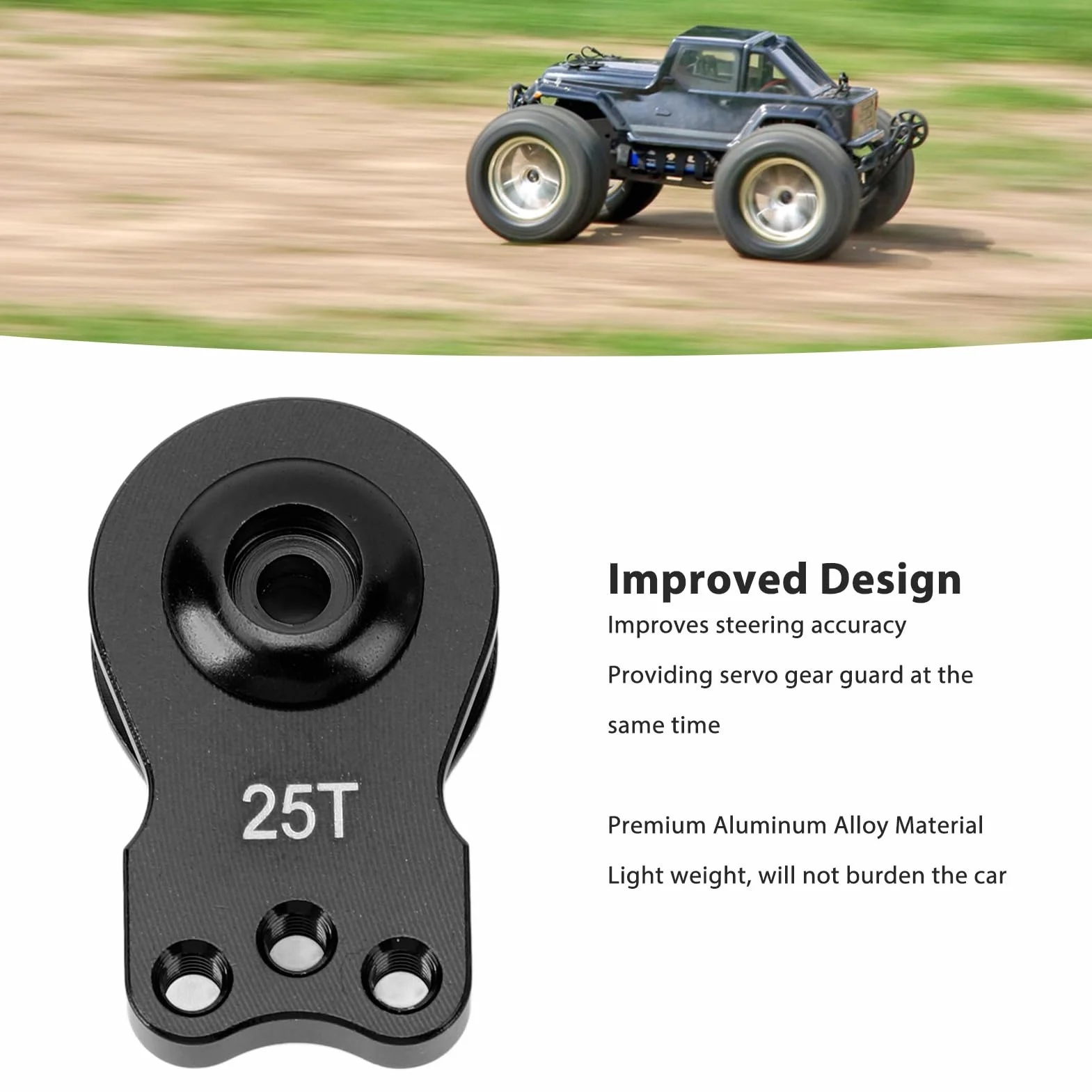 RC Servo Saver, Lekki, Uniwersalny Serwomechanizm ze Stopu Aluminium o Wysokiej Dokładności 25T z zamienną osłoną Przekładni do Samochodu RC 1/10 (BLACK)