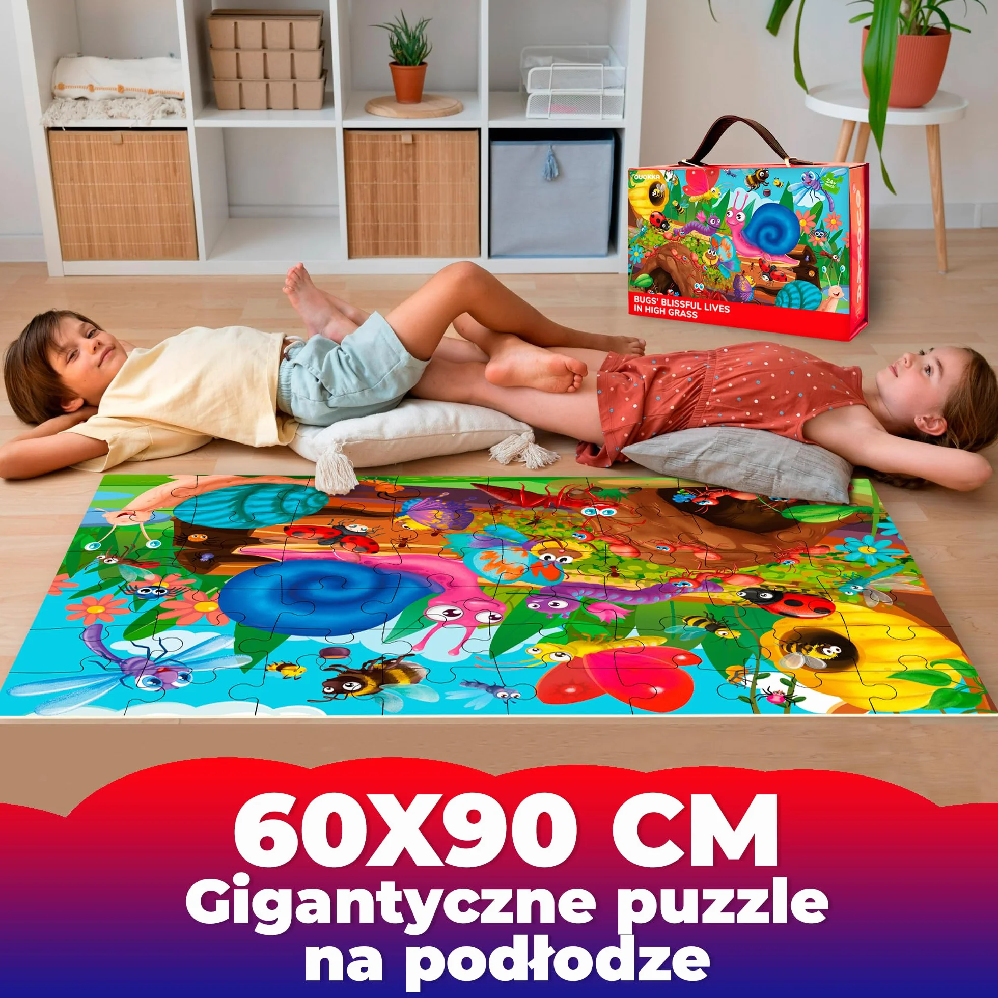 QUOKKA Gigantyczna Układanka Podłogowa Od 3 4 5 – 60 X 90 Cm, 48 Elementów, Puzzle Od 2 3 4 Lat – Duże Zabawki Od 3 4 Lat – Prezent XXL W Kształcie Owada Dla Chłopców I Dziewcząt Od 5 6 Lat
