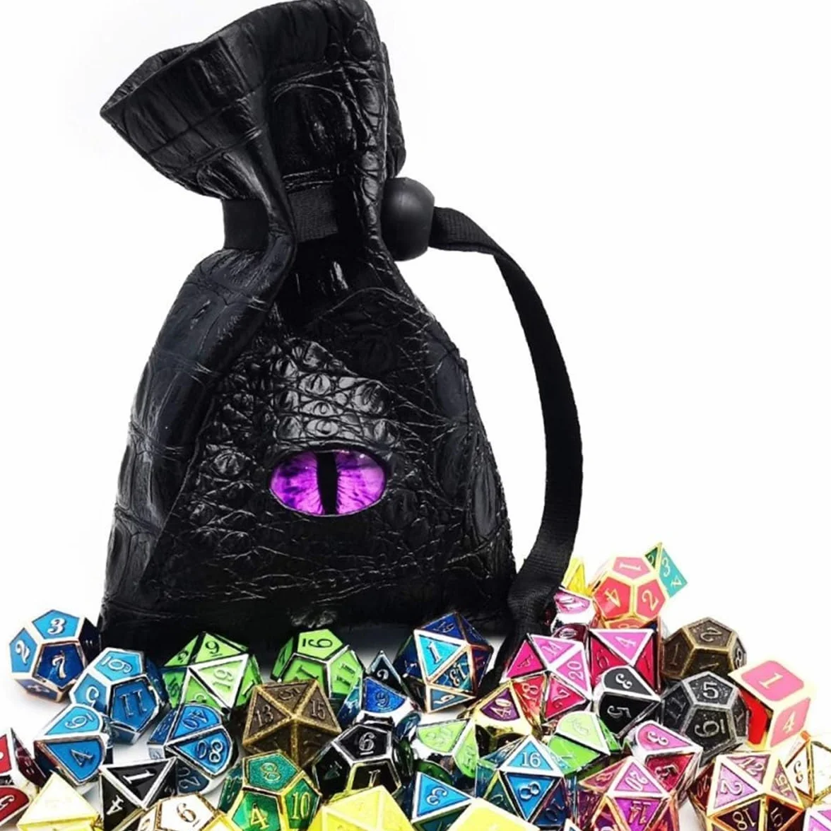 Sarini Dragon Eye torba na kości DND skórzana torba na kości dla Dungoens and Dragons prezenty TTRPG - zielone oko