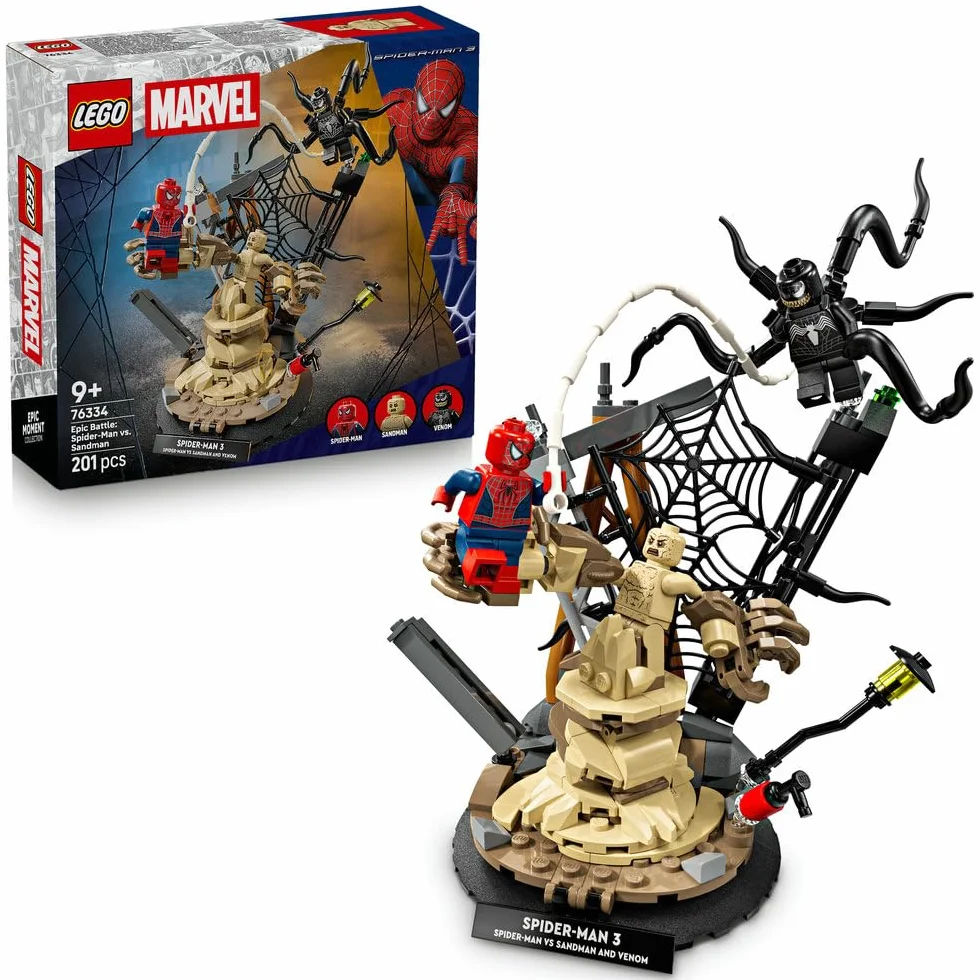 LEGO ǀ Marvel Epicka bitwa: Spider-Man kontra Sandman, klocki dla dzieci z Venomem, zabawka dla chłopca i dziewczynki od 9 lat, pomysł na prezent z superbohaterem i dekoracja pokoju dziecięcego 76334