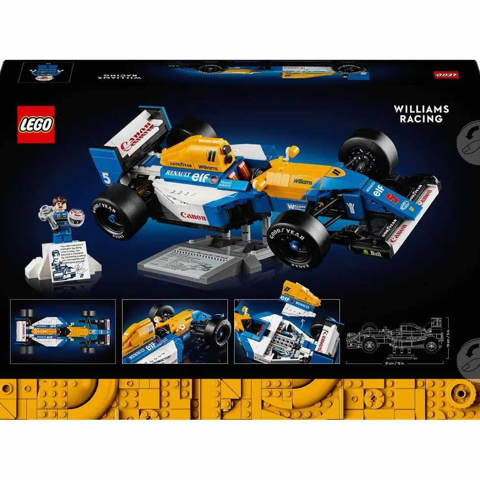 LEGO Icons Williams Racing FW14B i Nigel Mansell, Zestaw dla Dorosłych, Model Samochodu Ferrari, Kolekcjonerski Bolid F1, Dekoracje do Domu i Biura, Pomysł na Prezent dla Mężczyzn i Kobiet 10353