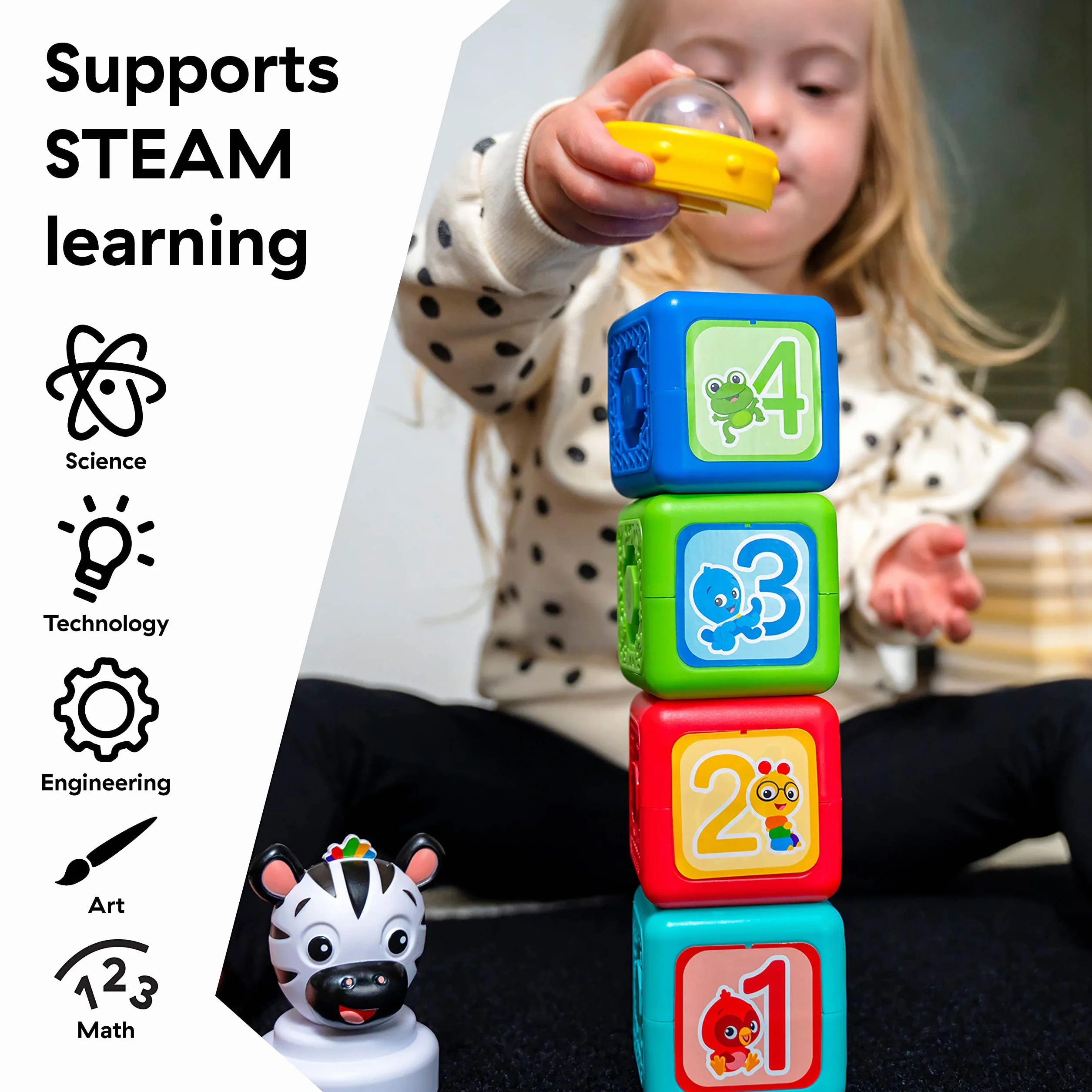 Baby Einstein Connectables Add & Stack Montessori magnetyczne bloki aktywności, w wieku od 6 miesięcy (6 sztuk), wielokolorowe, 16657