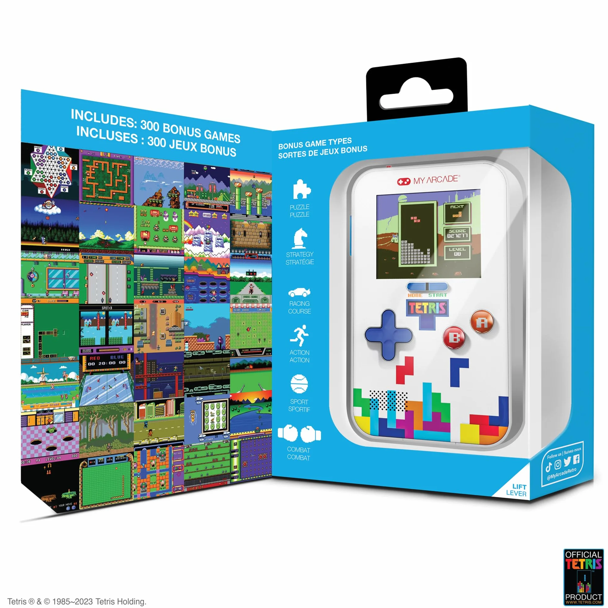 My Arcade Tetris Go Gamer: Retro gra wideo, ręczna konsola Tetris z 301 grami dla dzieci i dorosłych, ekran 2,5 cala