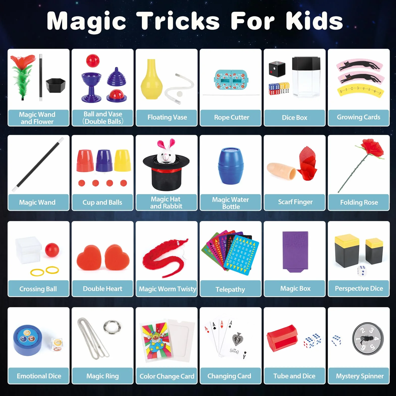 DINORUN Magiczne sztuczki - magiczny zestaw dla dzieci z magicznym kapeluszem i magiczną różdżką i instrukcją dla dzieci, zabawki dla 6, 7, 8, 9, 10, 11, 12 lat, prezenty dla chłopców, dziewcząt, 75+