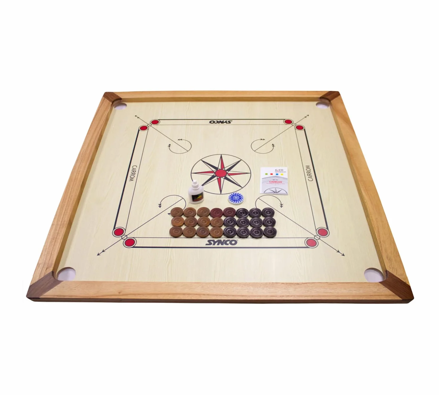 Carrom Board Excellence Turniej 83 cm z kompletnym wyposażeniem, torbą transportową i proszkiem ślizgowym - 2983