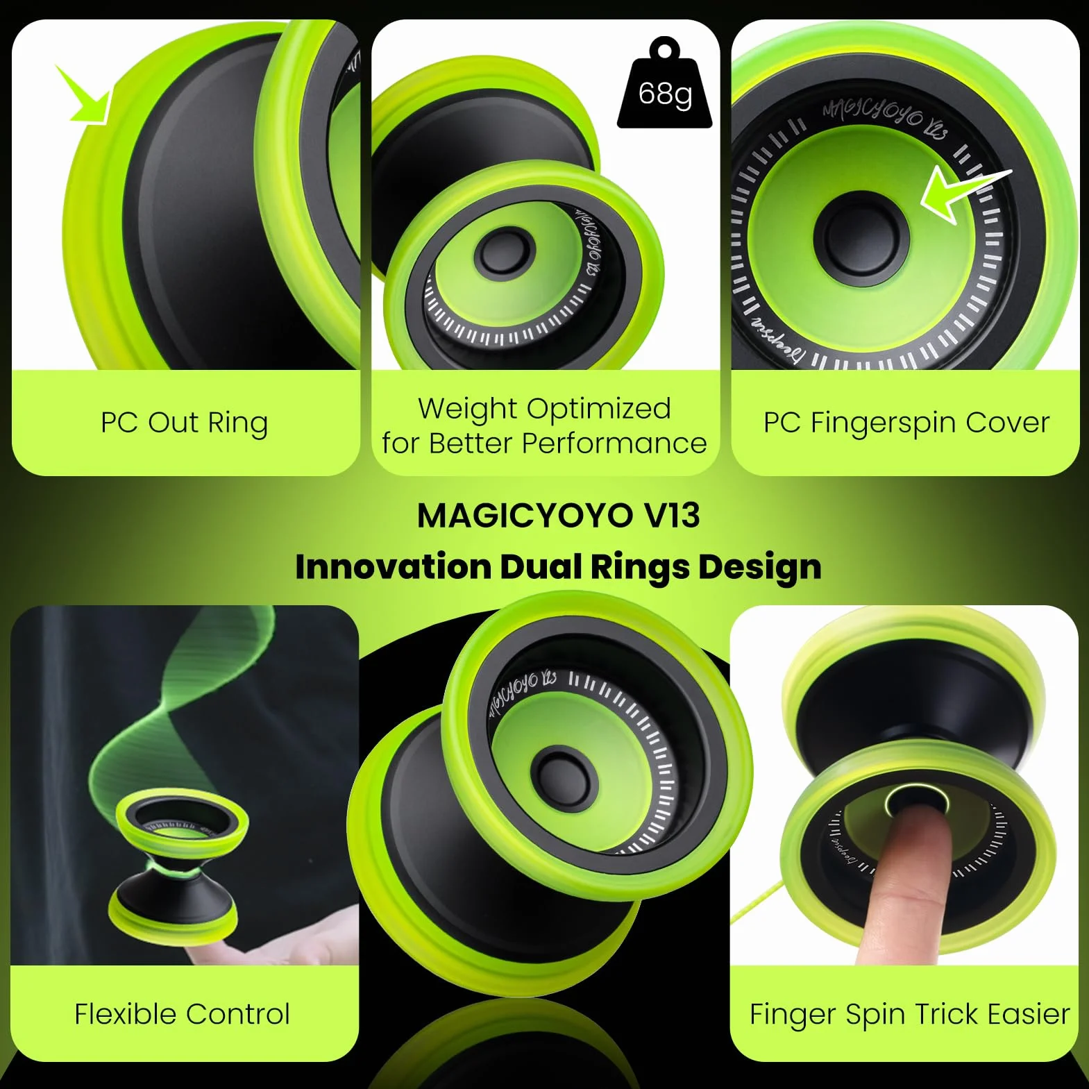 MAGICYOYO JoJo V13 Profi Finger Spin Yoyo, metal + PC Hybrid Design, podwójny tryb do responsywnego Yo Yo i nieresponsywnej gry Jo Jo, Trick JoJo, idealny dla początkujących i zaawansowanych