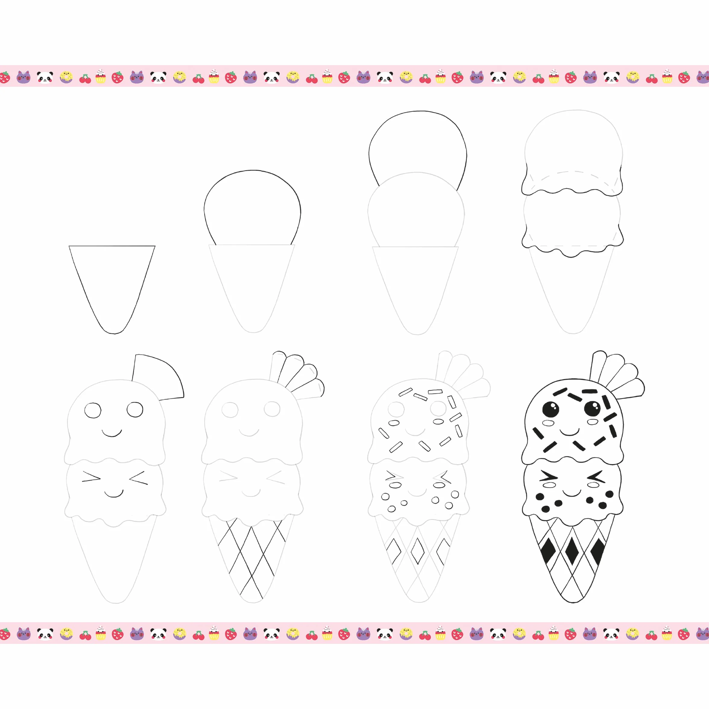 Janod - Step by Step Drawing - Naucz się rysować - 20 modeli Kawaii - Zestaw rysunkowy dla dzieci - Nauka rysowania i koncentracji - Od 6 lat - J09156