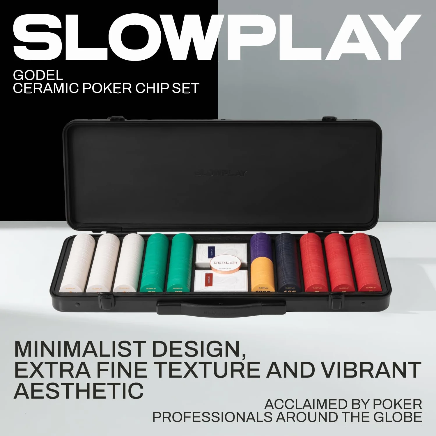 SLOWPLAY Godel Ceramiczny zestaw żetonów do pokera Texas Hold'em, 500 szt. [puste żetony], 39 mm i 10 g każdy, zawiera wysokiej klasy etui z chipami z wyjątkowo wytrzymałą powłoką z niemieckiego