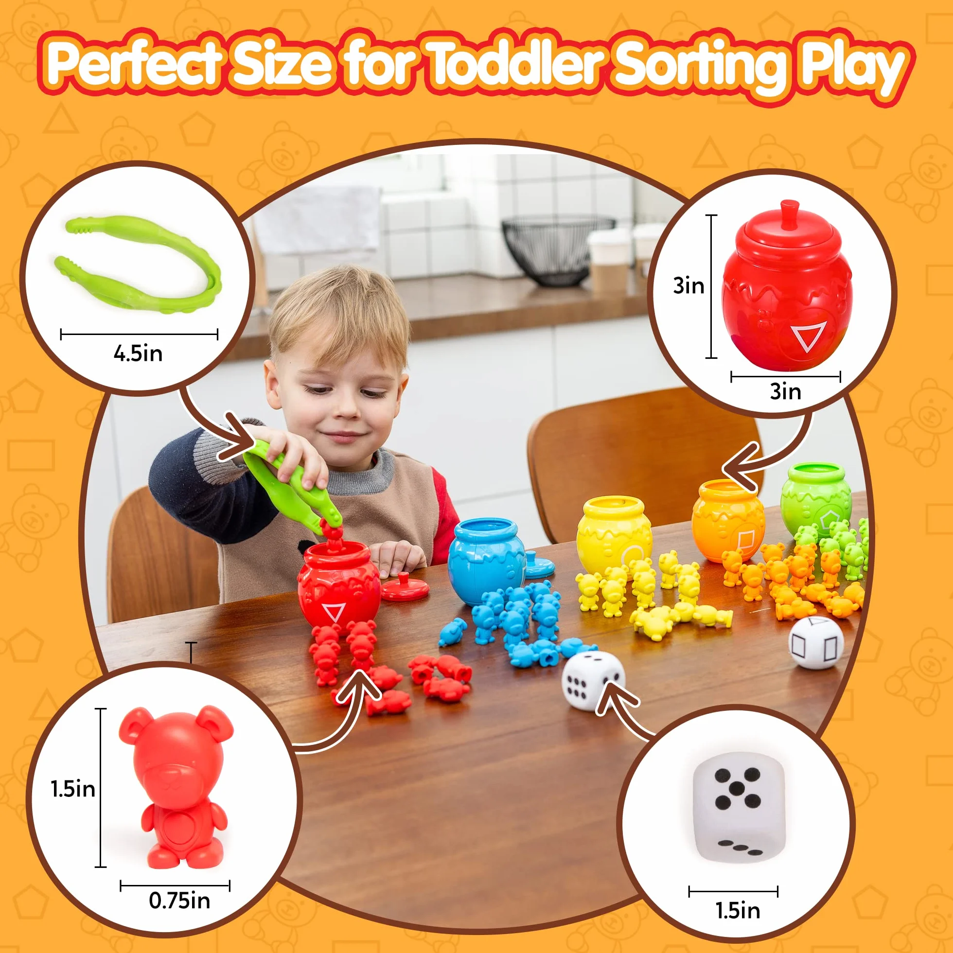 JOYIN72 Stück Zählbären - Bunte Zählen Bären mit passenden Sortierbechern für Farben Lernen der Kleinkinder, STEM Pädagogisches Spielzeug, Feinmotorik, Würfel und Aufgabenheft