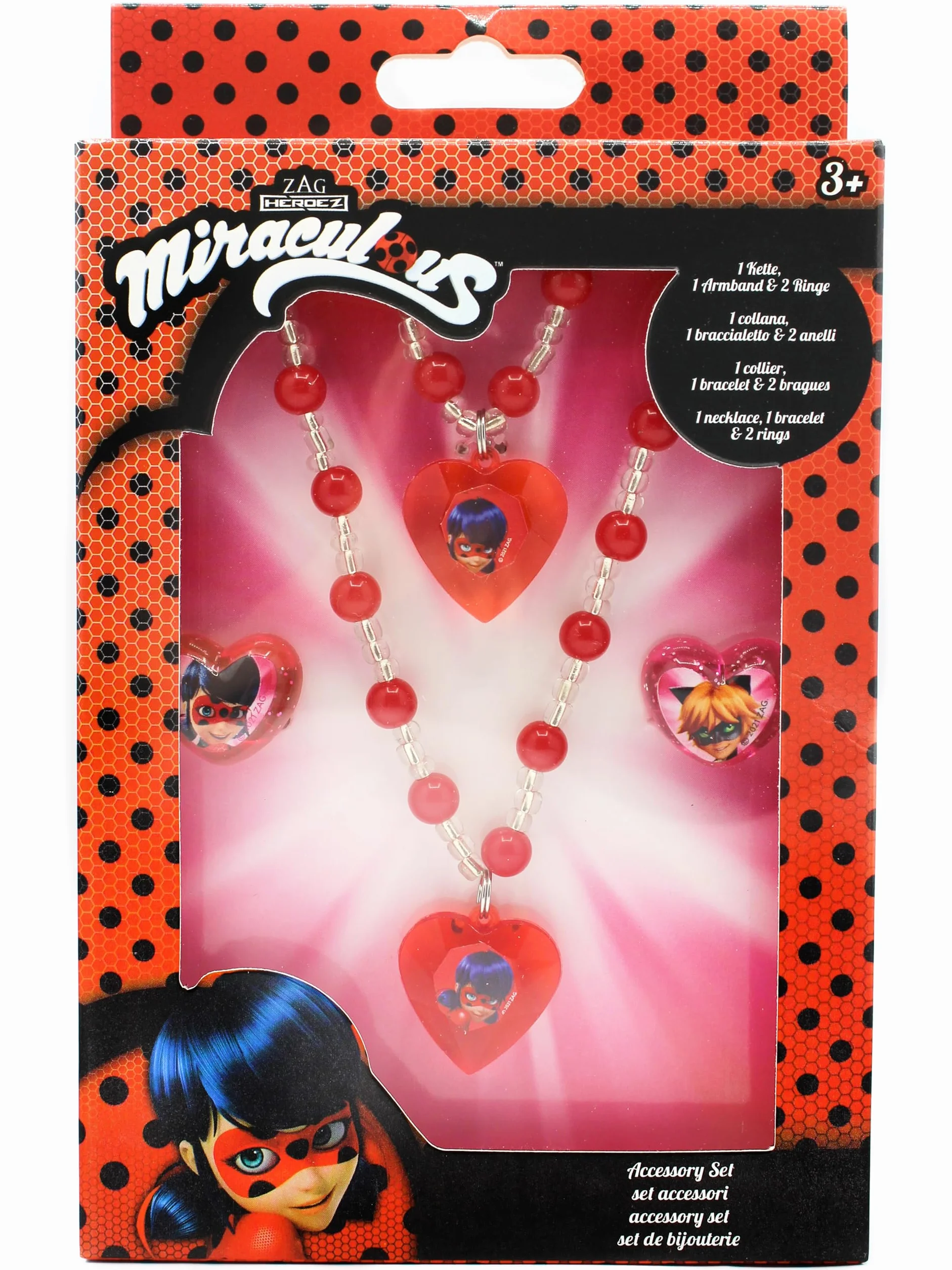Joy Toy 65991 Miraculous zestaw biżuterii: 1 bransoletka z pereł, 1 naszyjnik z pereł i 2 pierścionki w opakowaniu prezentowym 12 x 4 x 18 cm
