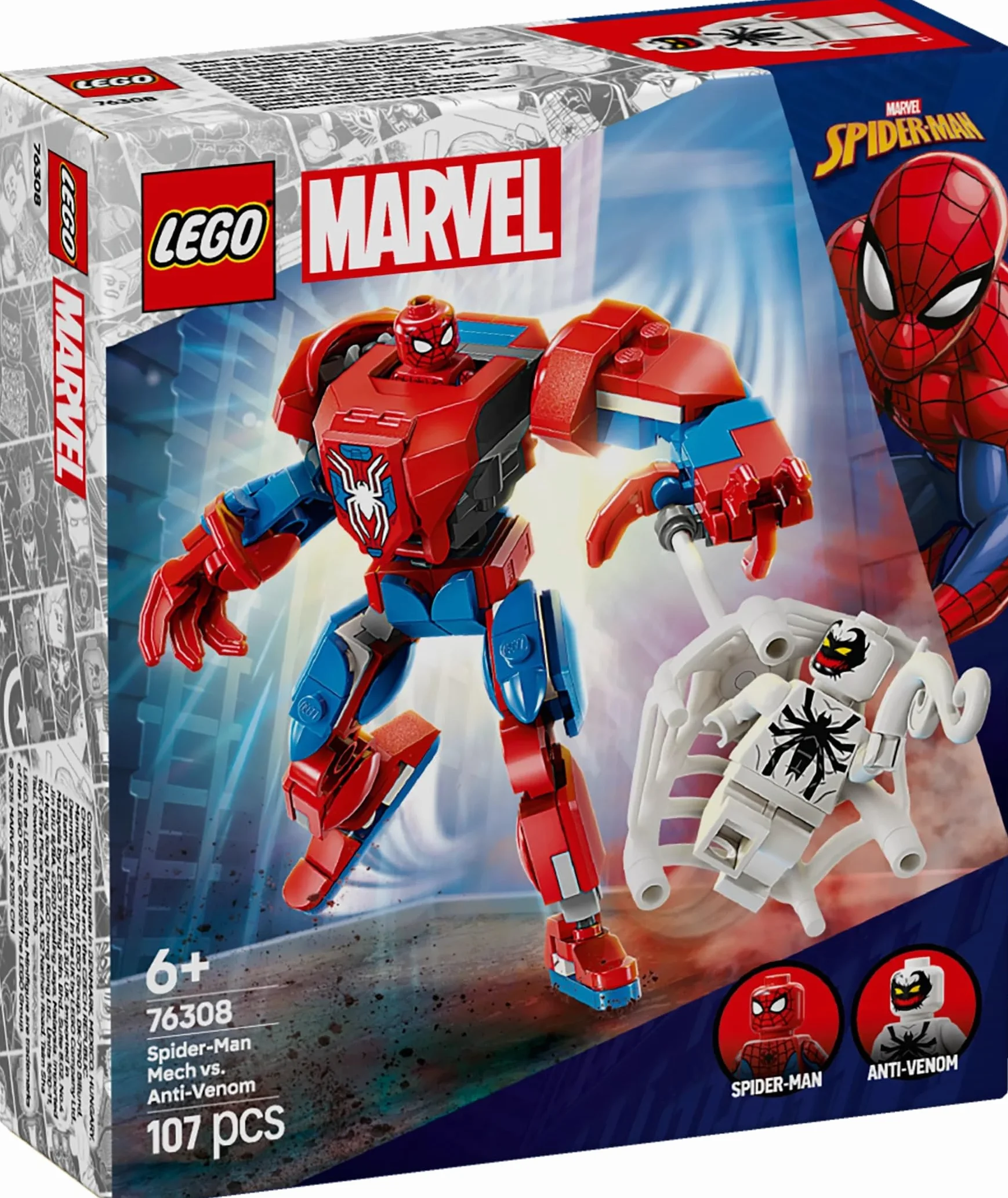 LEGO Marvel Mech Spider-Mana kontra Anti-Venom, Figurka Akcji do Zbudowania, Zabawka Konstrukcyjna dla Dziecka, dla Chłopców i Dziewczynek do Odgrywania Ról, Pomysł na Prezent dla 6-latka 76308