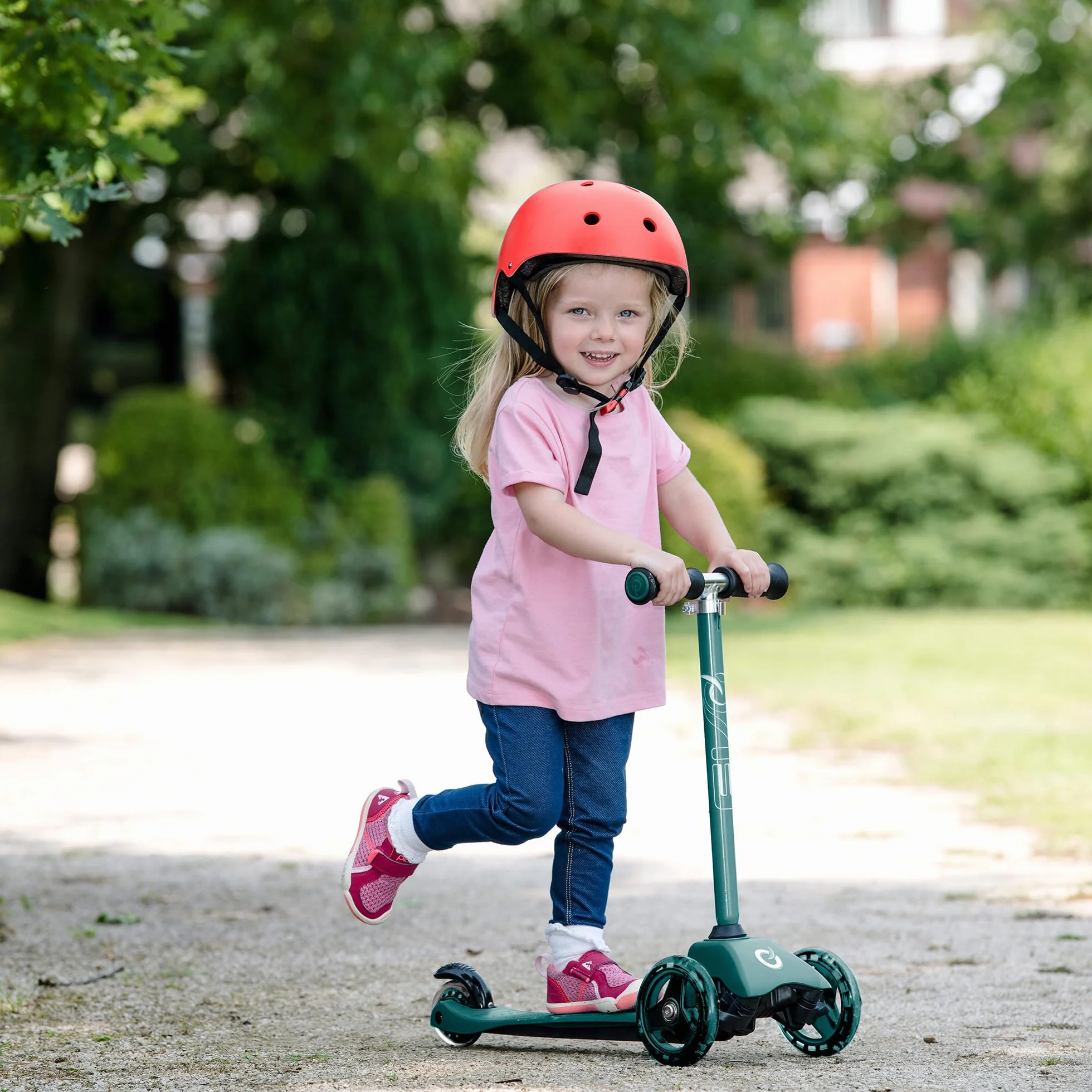 EVO Zielona hulajnoga typu cruiser 3 w 1 dla dzieci w wieku 1-7 lat, regulowana kierownica ze zdejmowanym siedzeniem, hulajnoga dla malucha na 3 koła, zabawka pierwszej równowagi dla chłopców i