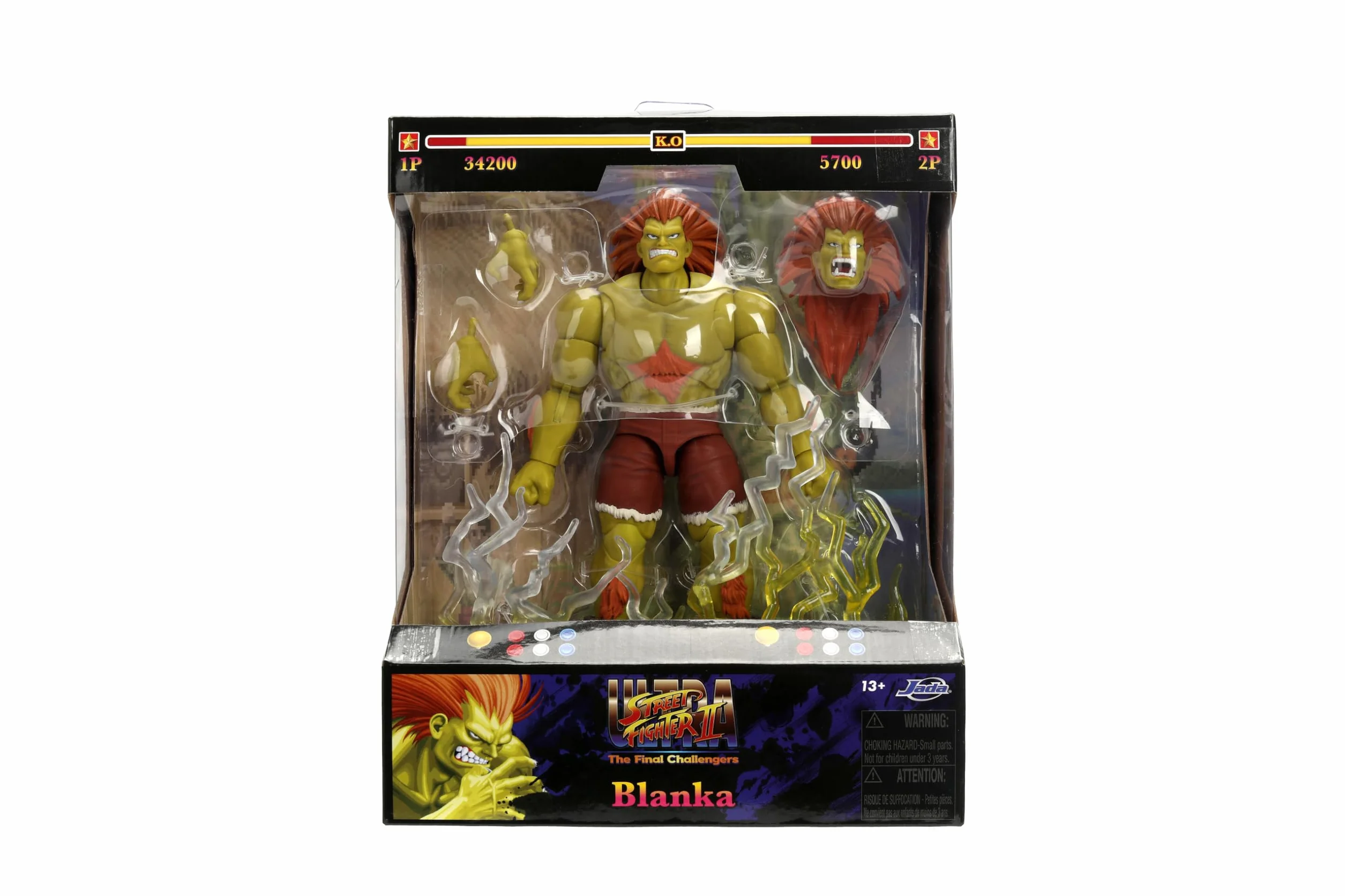 Jada Toys Street Fighter figurka Blanka (19 cm) - ruchoma figurka kolekcjonerska i akcji z Street Fighter 2: The Final Challengers, z alternatywną głową, rękami i akcesoriami, od 13 lat