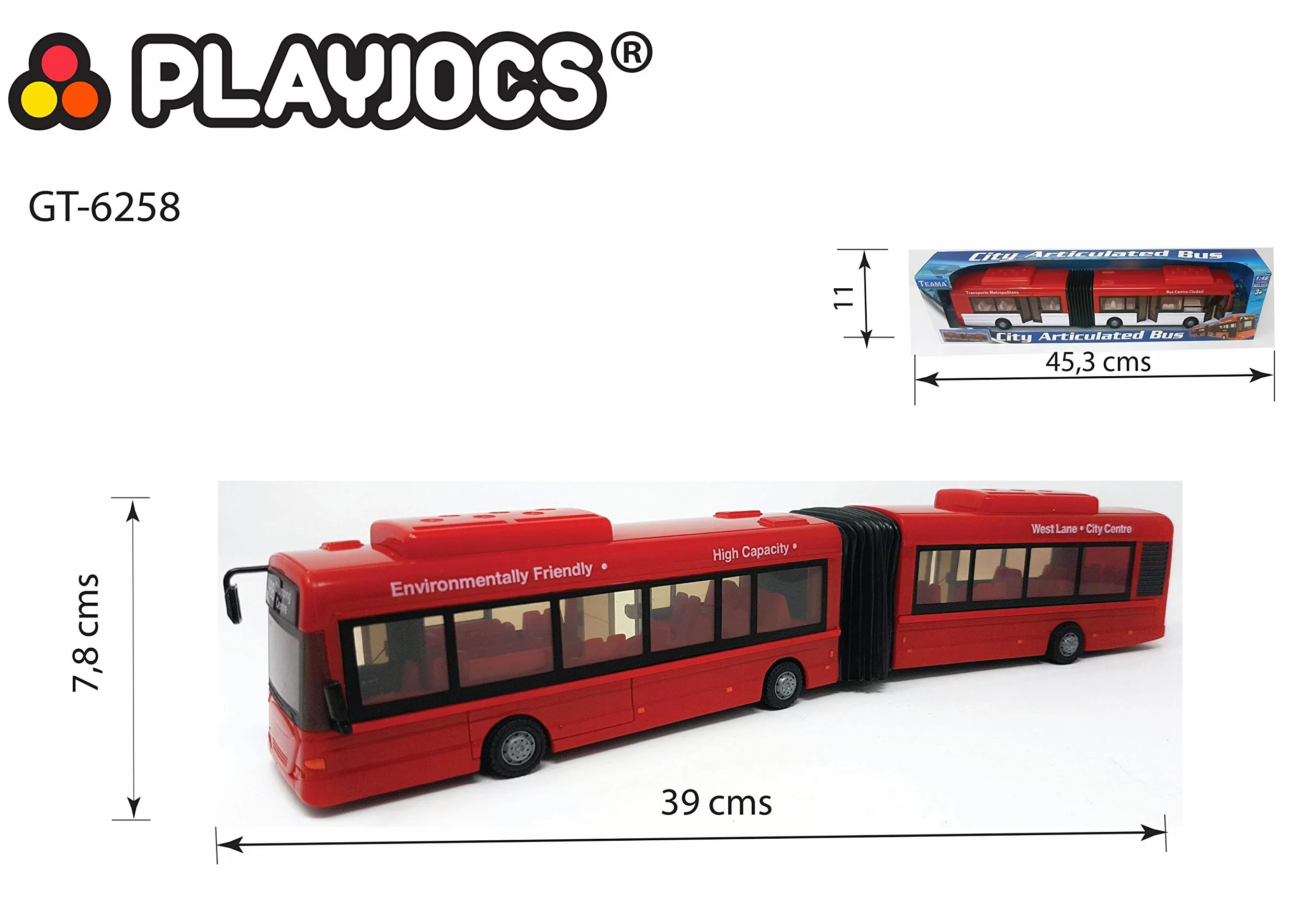 PLAYJOCS GT-6258 autobus miejski, 41 cm - model samochodu do gier w skali
