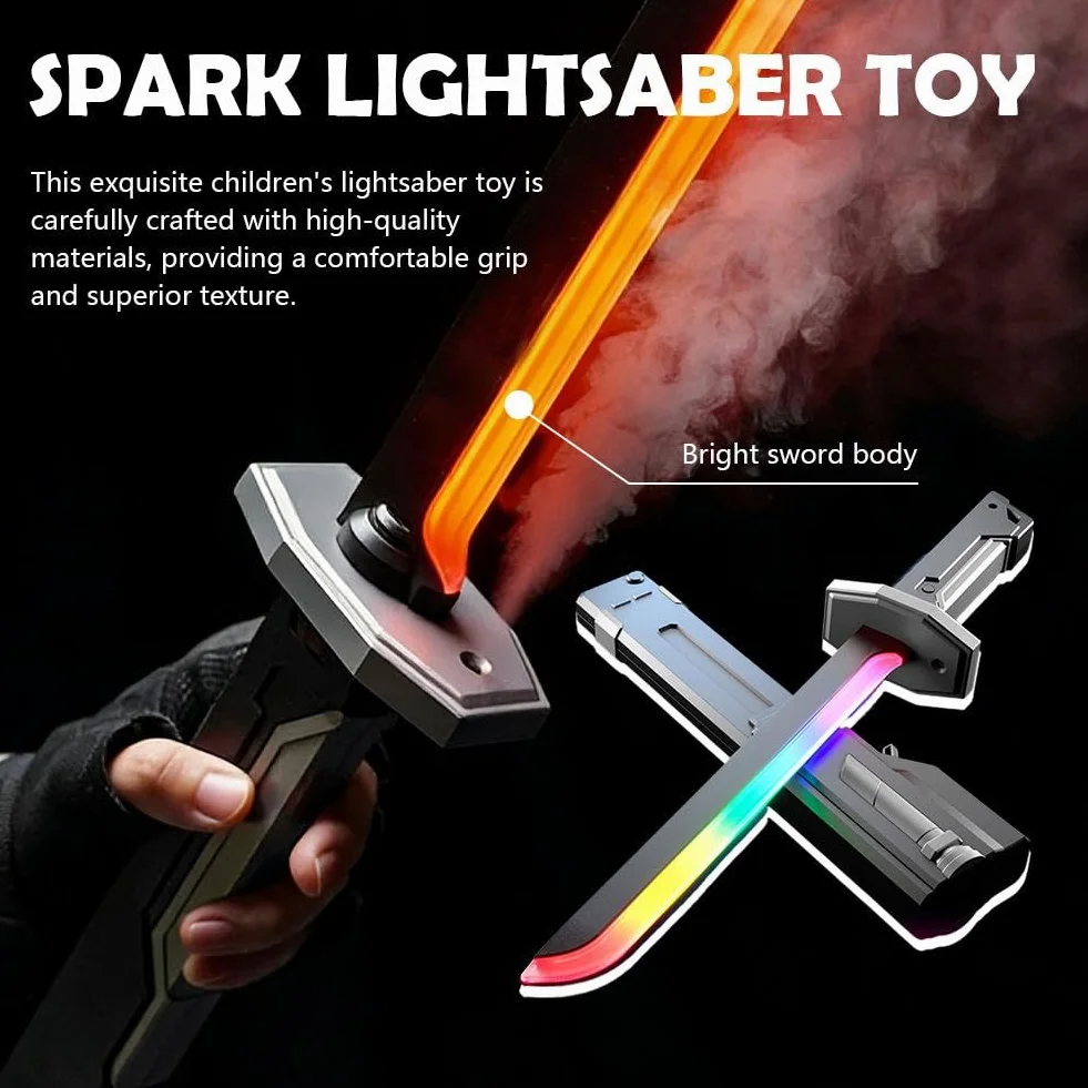 Sparkblade Sword with Sparks,LED Light Up Prop w/Mist Fog Effect,Glowing Cosplay Toys， Rechargeable, Flints Included(Red)