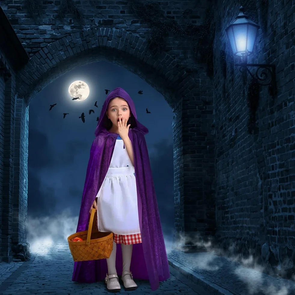 AOOWU kostium Halloween dla dzieci peleryna z kapturem czarownica wampir