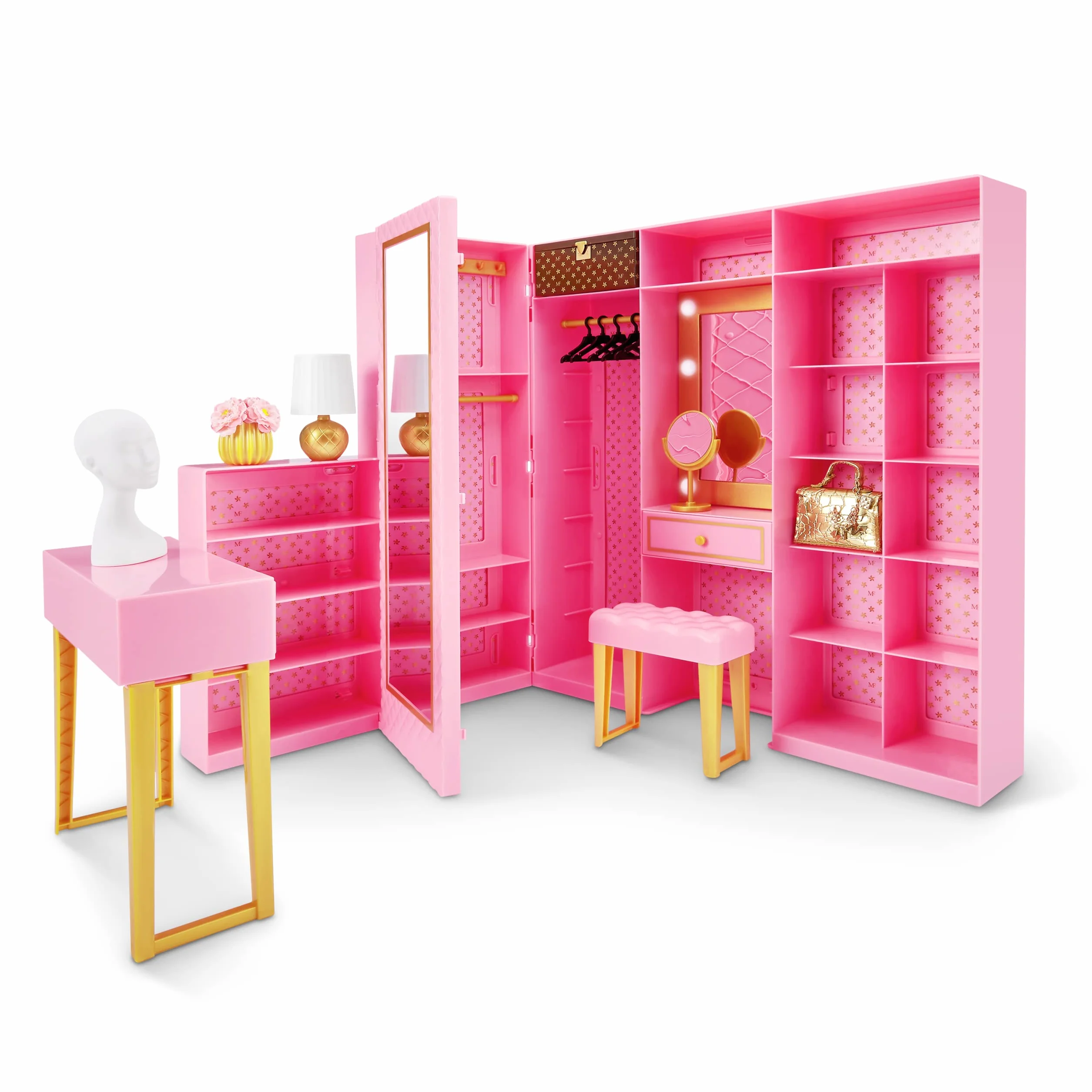 Mini Brands ZURU Mini Fashion Dream Wardrobe by ZURU z ekskluzywną metaliczną mini torebką modową i 25 obszarami do przechowywania akcesoriów do hold doll akcesoria prezent dla dziewcząt, Who Love