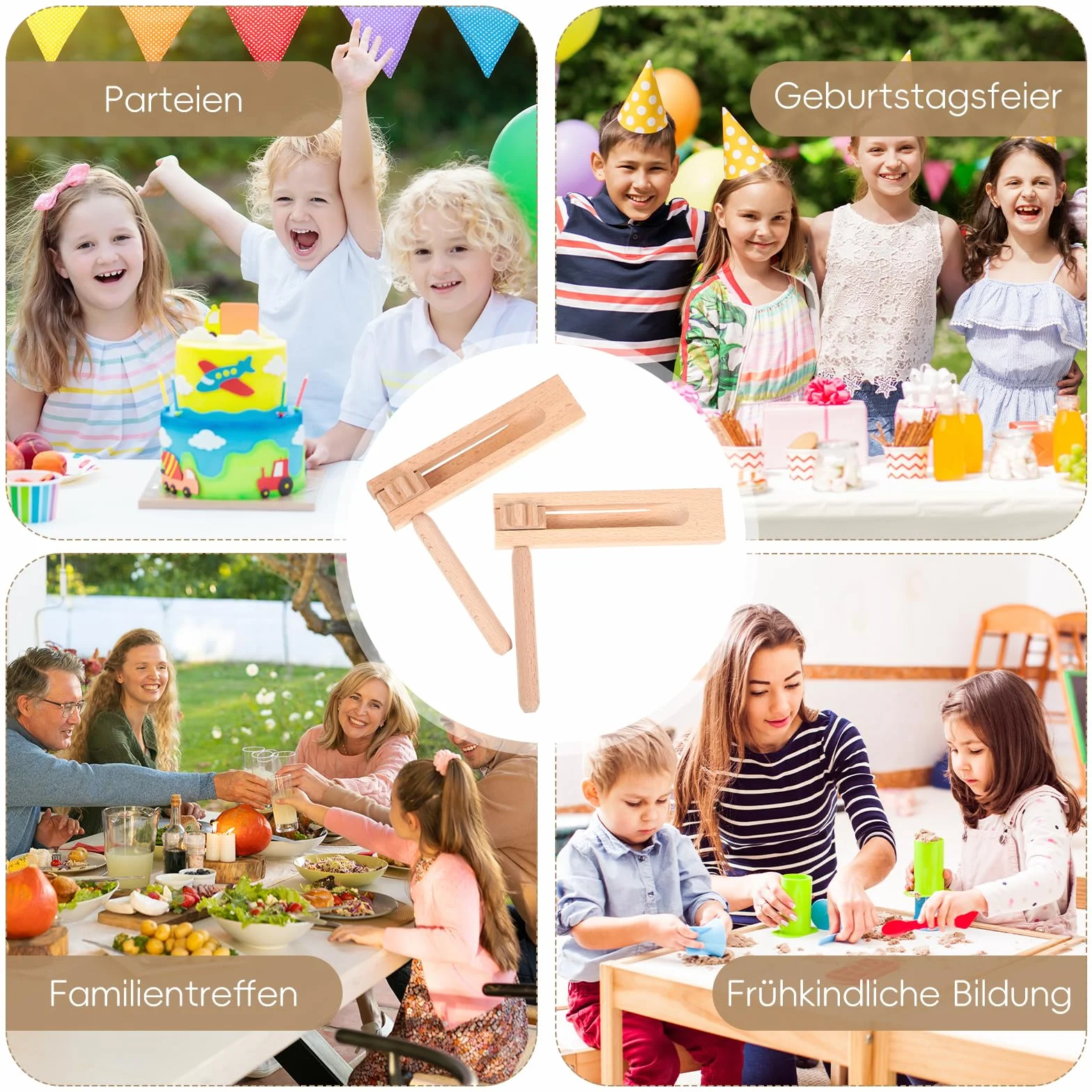 Gadpiparty 4 szt. drewniana grzechotka wytwarzająca hałas, tradycyjna meksykańska grzechotka instrument, zabawka do raczkowania, zabawka edukacyjna dla dzieci, imprezy sportowe