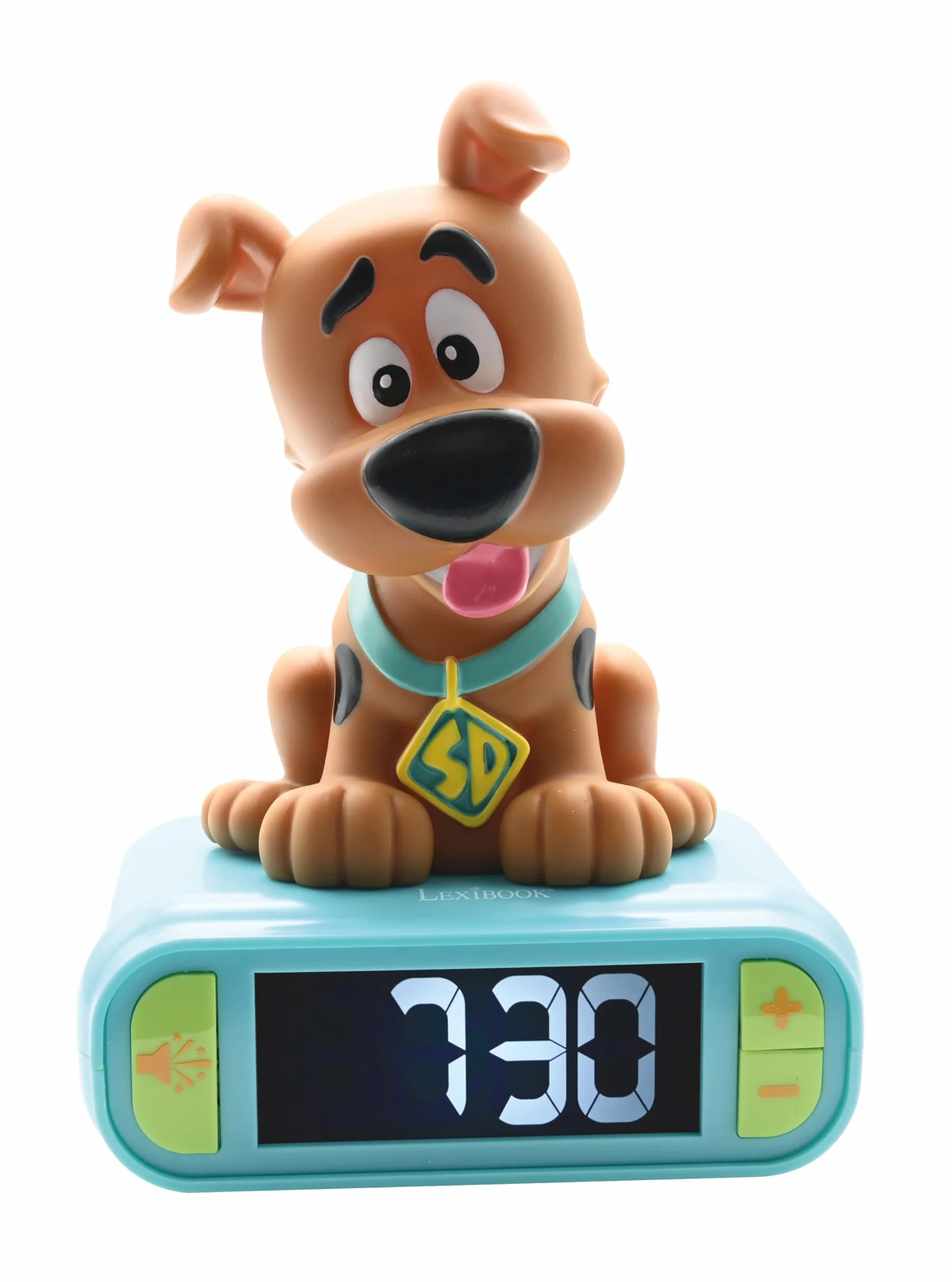 LEXIBOOK, Scooby-Doo, budzik nocny, dźwięki i melodie, podświetlany ekran LCD, świecący, drzemka, brązowy/zielony, RL800SDLXB