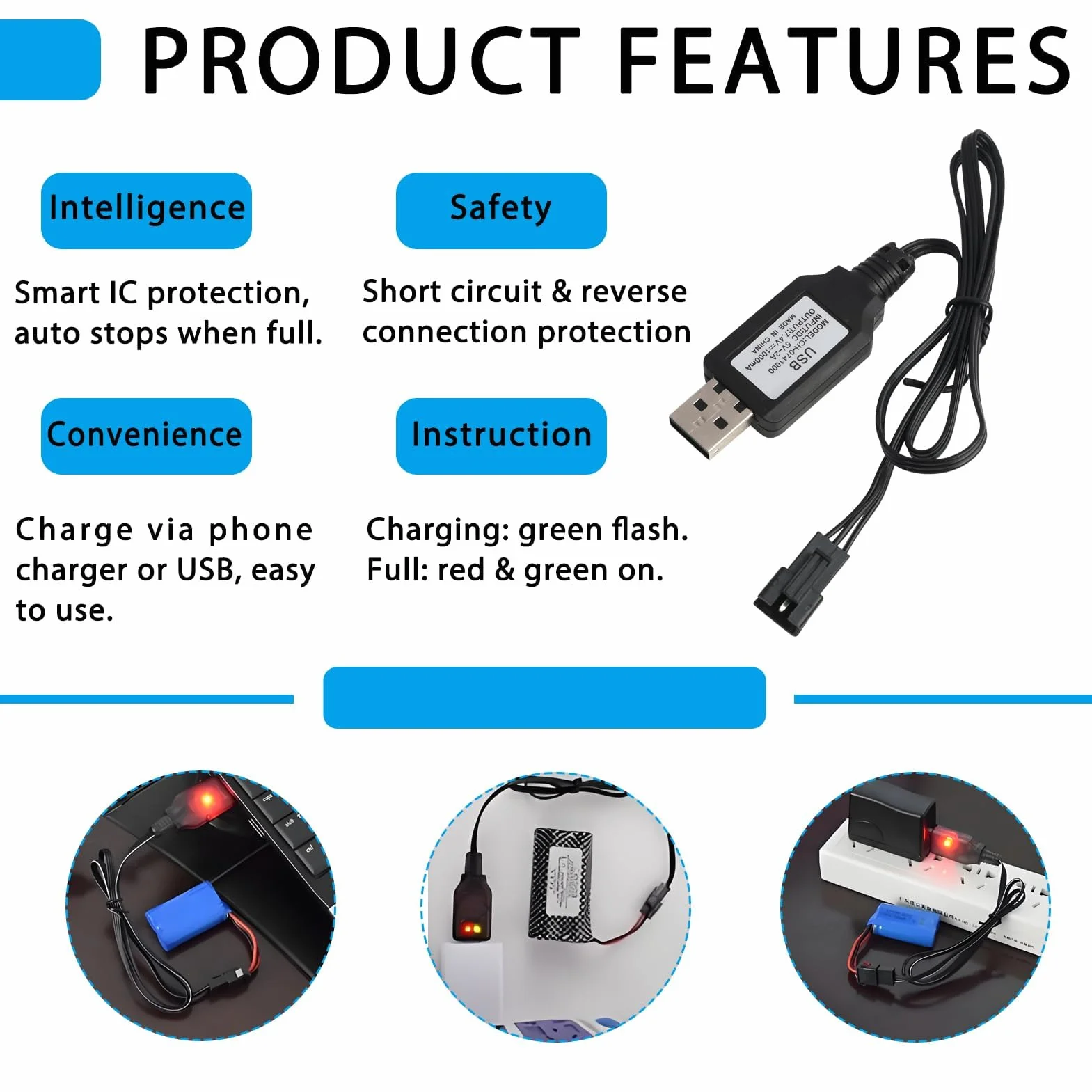 Złącze SM-3P USB kabel ładowarki do akumulatorów LiPo 7,4 V 2S RC