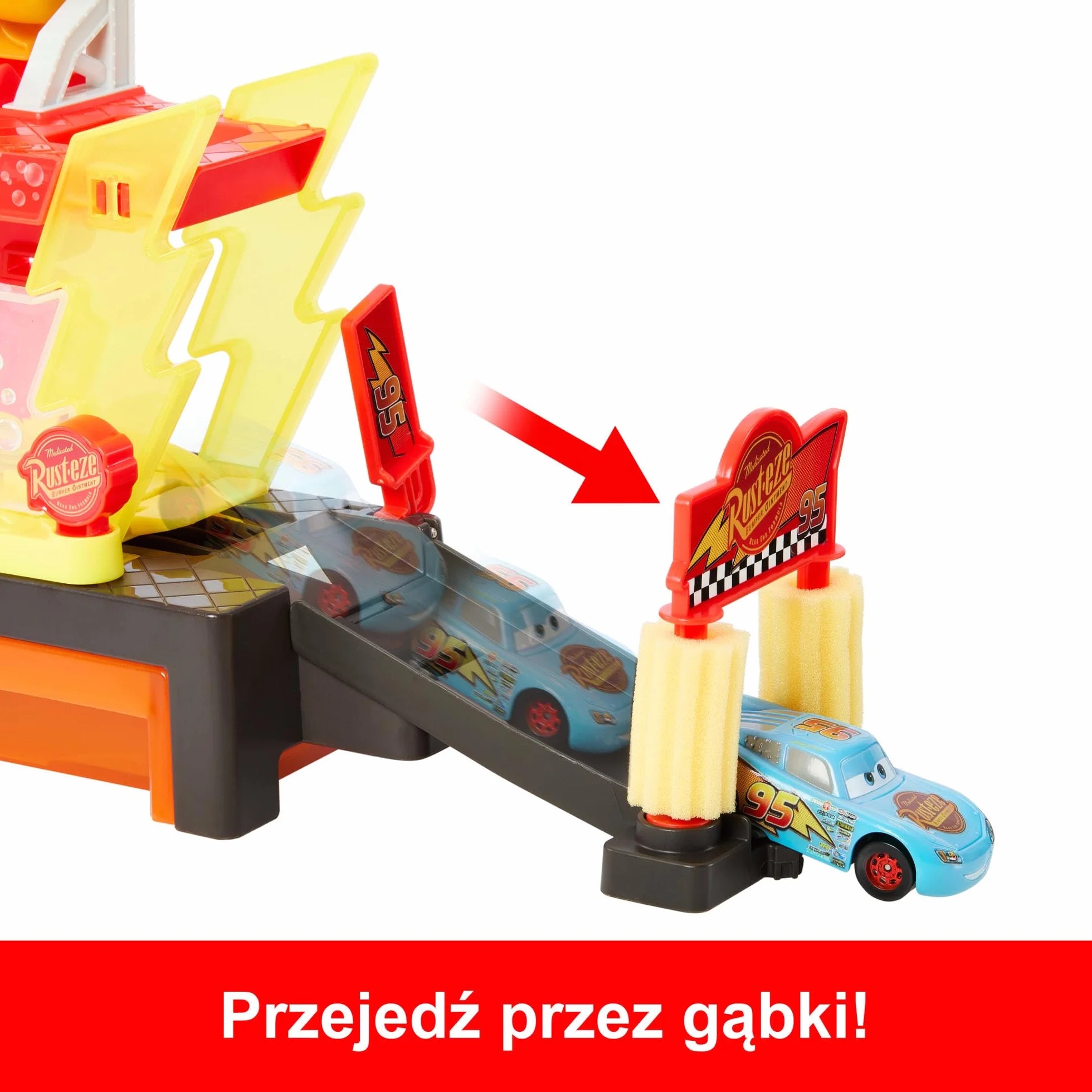 Disney Pixar Auta Myjnia samochodowa Zmiana koloru Zestaw do zabawy(ok. 50 cm długości)nz samochodem zabawką Zygzak McQueen, funkcją zmiany koloru autka i możliwością łączenia z innymi zestawami,JBM70