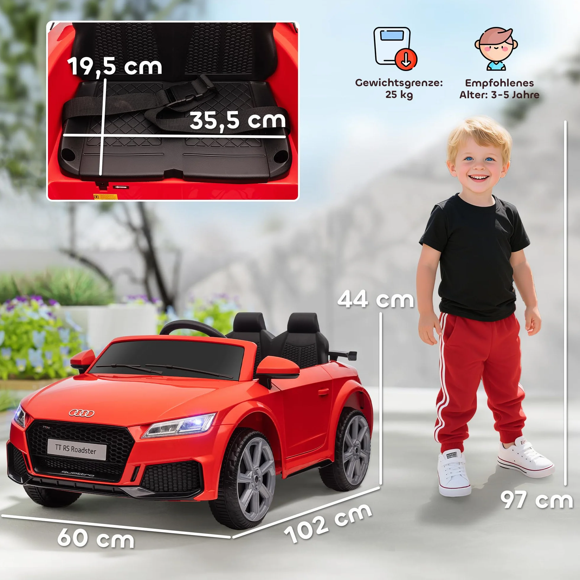 Auto elektryczne dla dzieci, zdalne sterowanie, MP3, czerwone