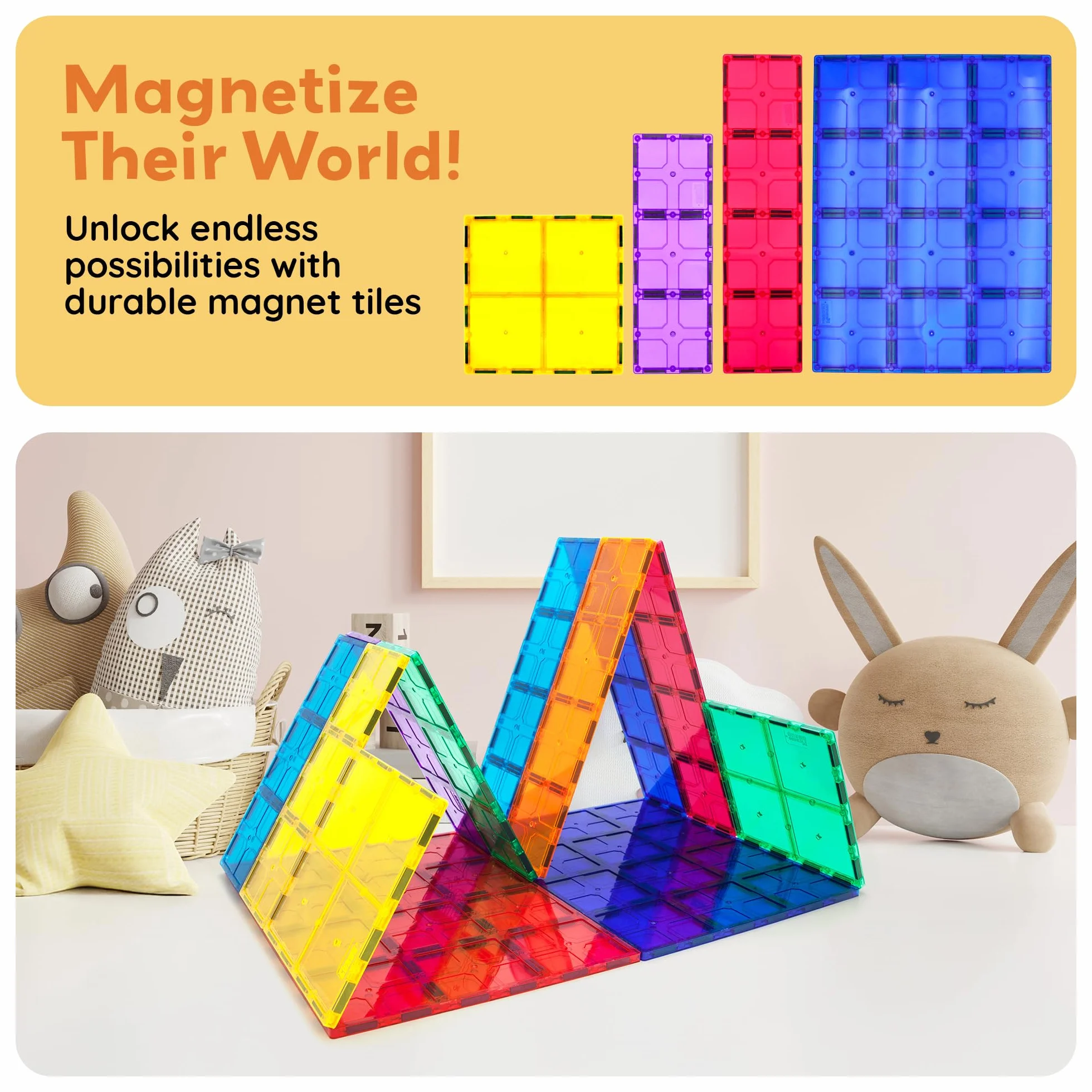 PicassoTiles Magnetyczne klocki budowlane 12 szt. Zestaw edukacyjny STEM Duża podstawa Jumbo XL