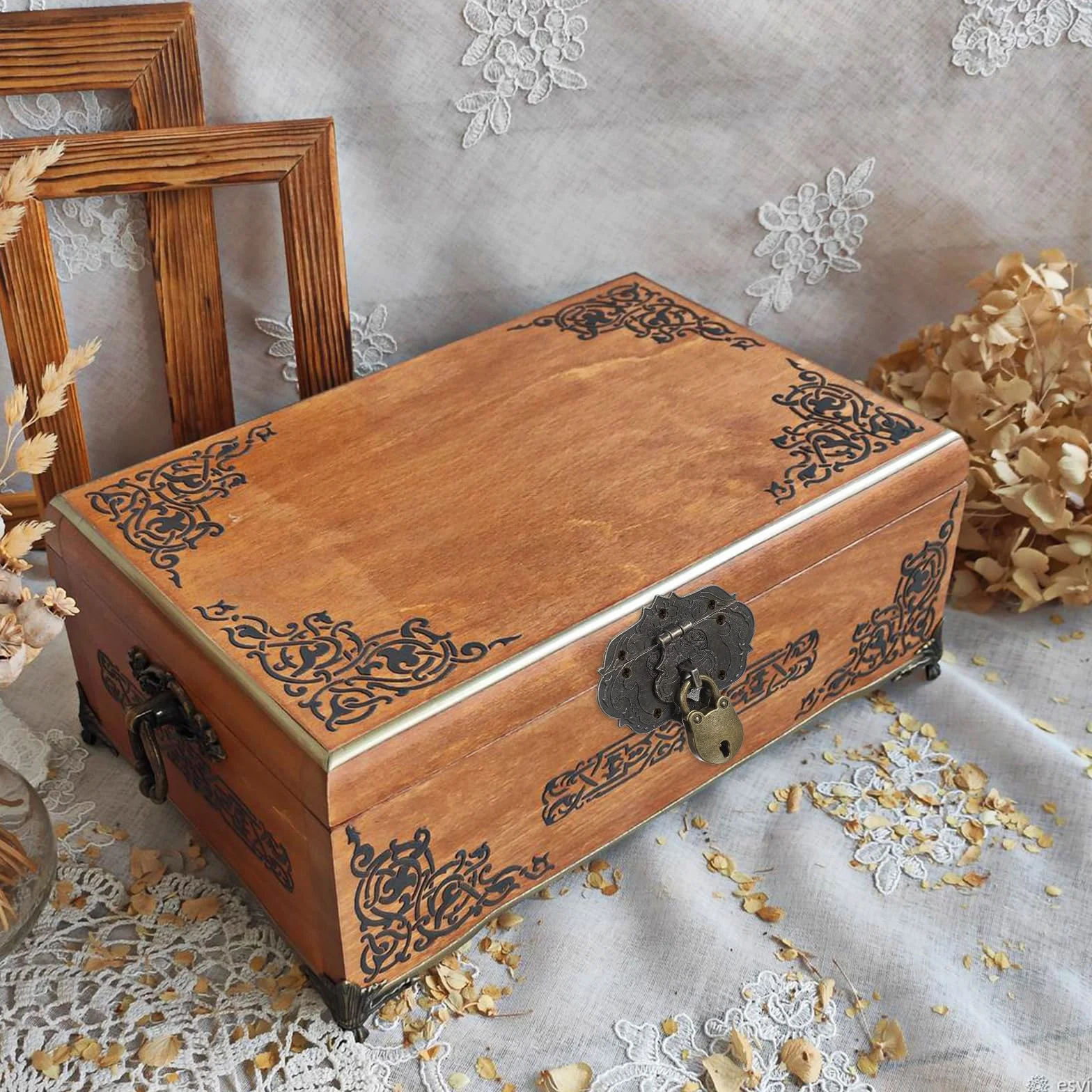 Haspe zestaw zapięć w stylu vintage, antyczny brąz, żelazo, ze śrubami, zapięciami do mebli, uchwytami i zamkiem, okucia do zasłon, zamków na skrzyniach, zasuwach, klasycyzm