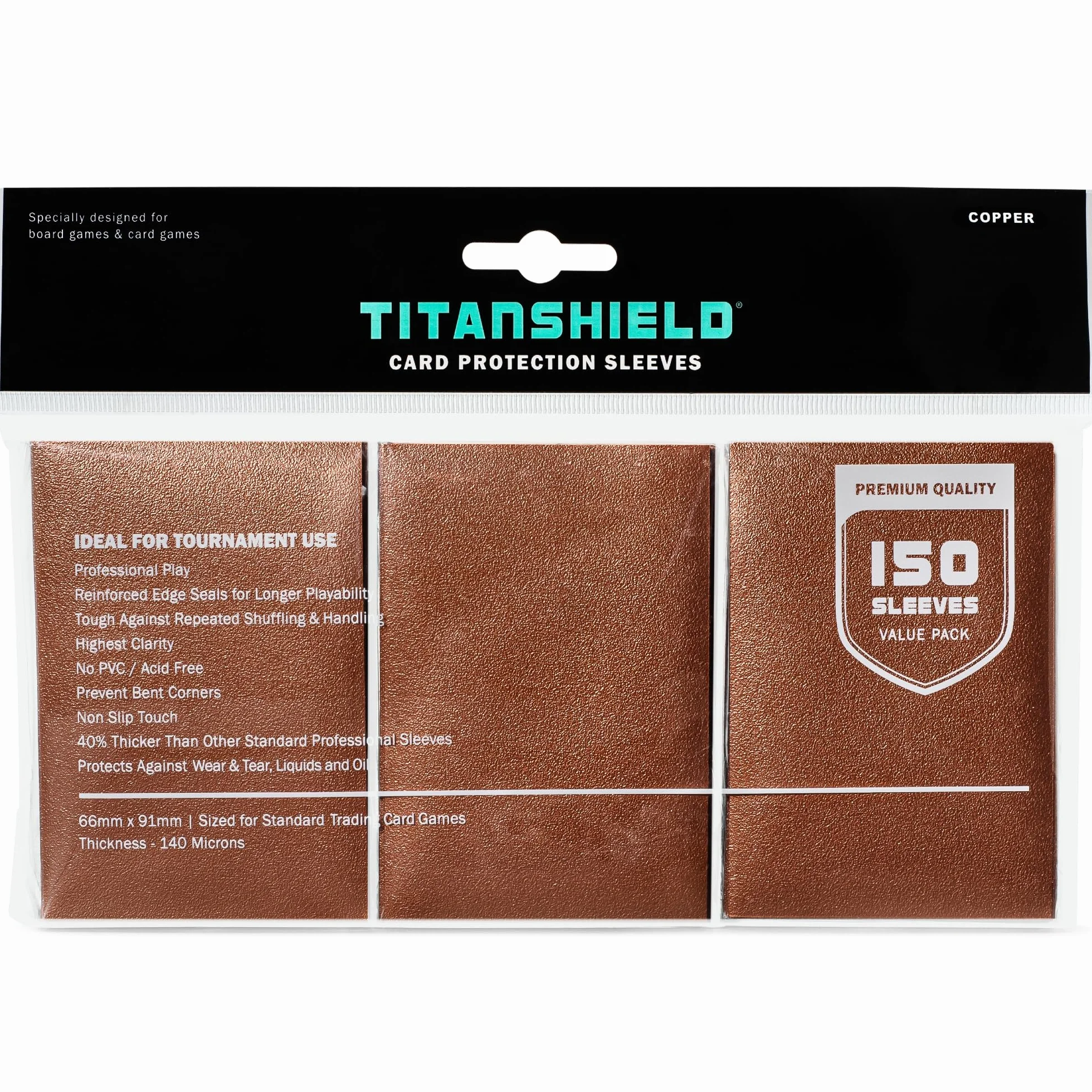 TitanShield Premium 150 szt. Standardowe rękawy do gier planszowych Trading Card Sleeves Deck Protector dla Magic The Gathering MTG, kolekcja baseballowa, Lorcana (miedź)