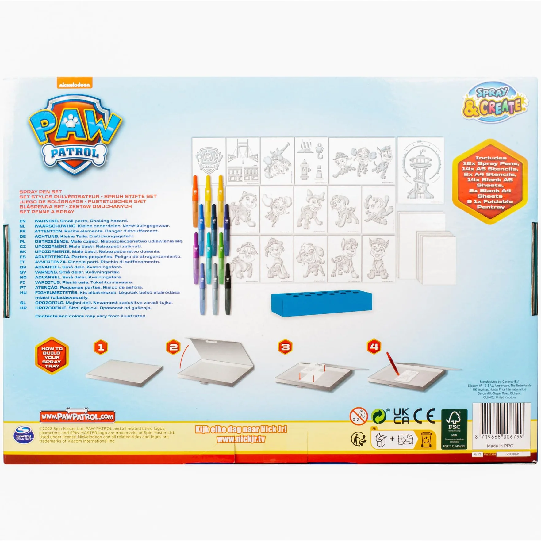 PAW PATROL Zestaw Deluxe do malowania sprayem dla dzieci z kredkami i szablonami