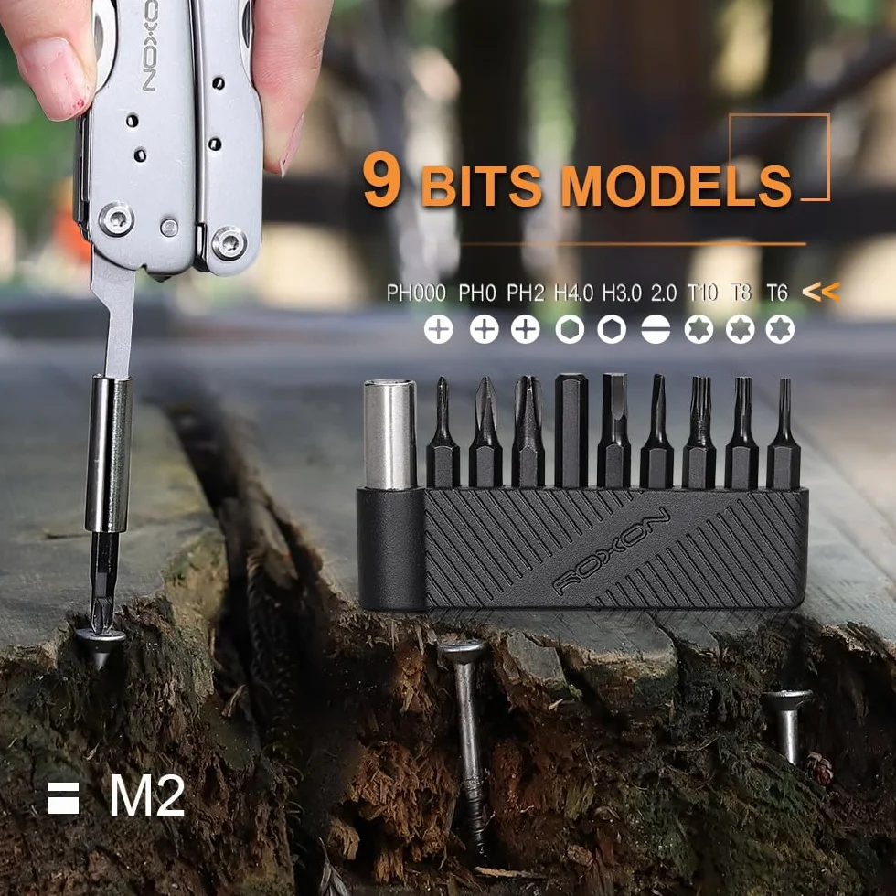 ROXON 9-częściowy zestaw bitów z rozszerzonym uchwytem magnetycznym do dostosowania bitów do Roxon KS2E, H1, S802S, S803E, M2, M3, S504G; różne rozmiary śrubokrętów T8 T6 T10 PH0 PH2
