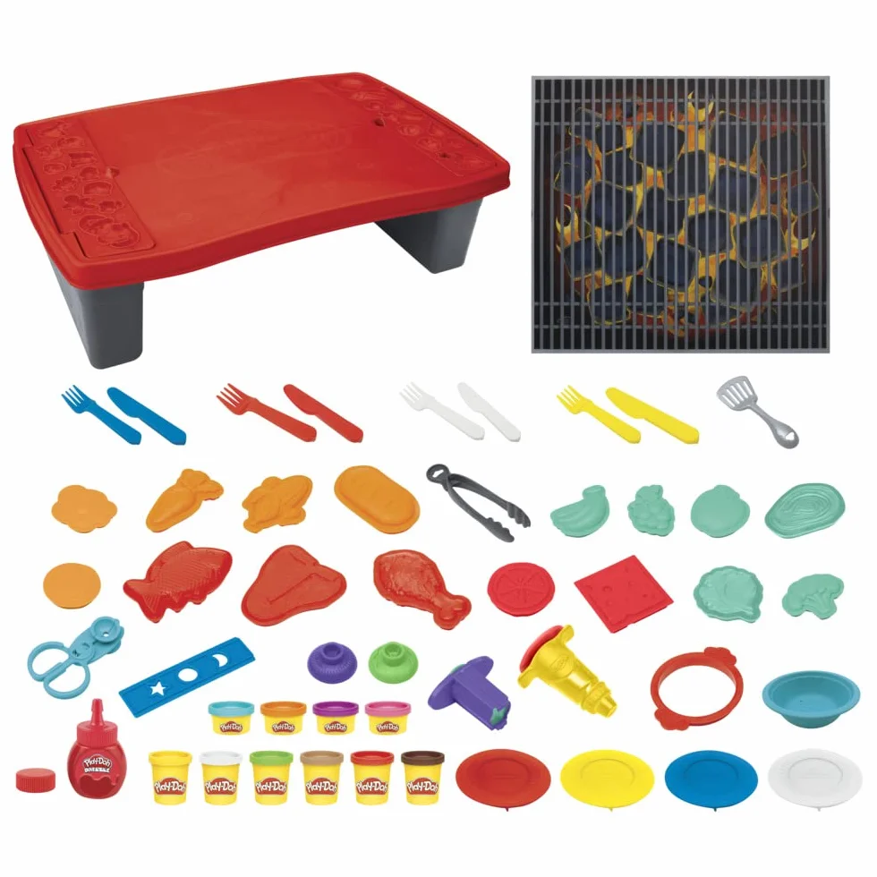 Play-Doh Kitchen Creations Big Grillin' Playset 40-częściowy zestaw do grillowania z nietoksyczną mżawką i 10 kolorami