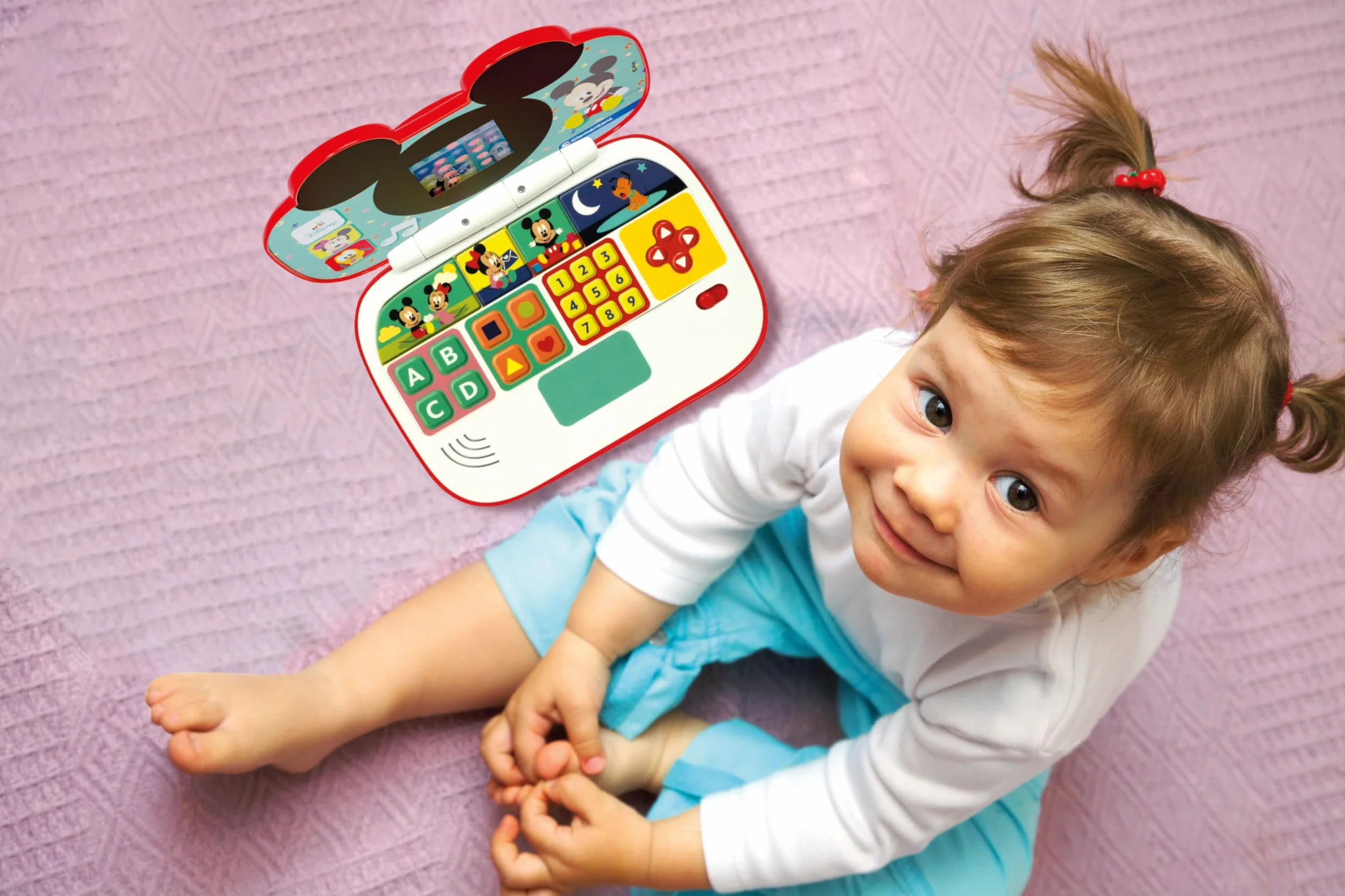 Clementoni - Disney Baby Mickey-Il Mio Primo Laptop, elektroniczny komputer edukacyjny, przenośny, litera i cyfry, dla dzieci od 9 miesięcy, włoski, 17834