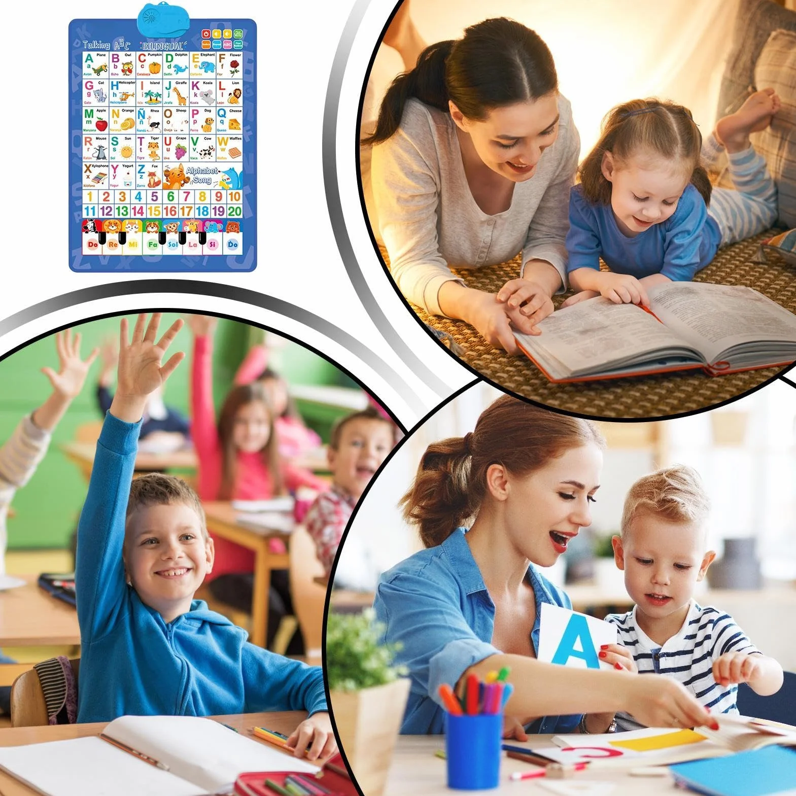 Alphabet Wall Chart, Talking Bilingual Interactive Poster, Spanish and English Music Learning Toy for Kids Ages 3-8, Classroom, Preschool, Language Development