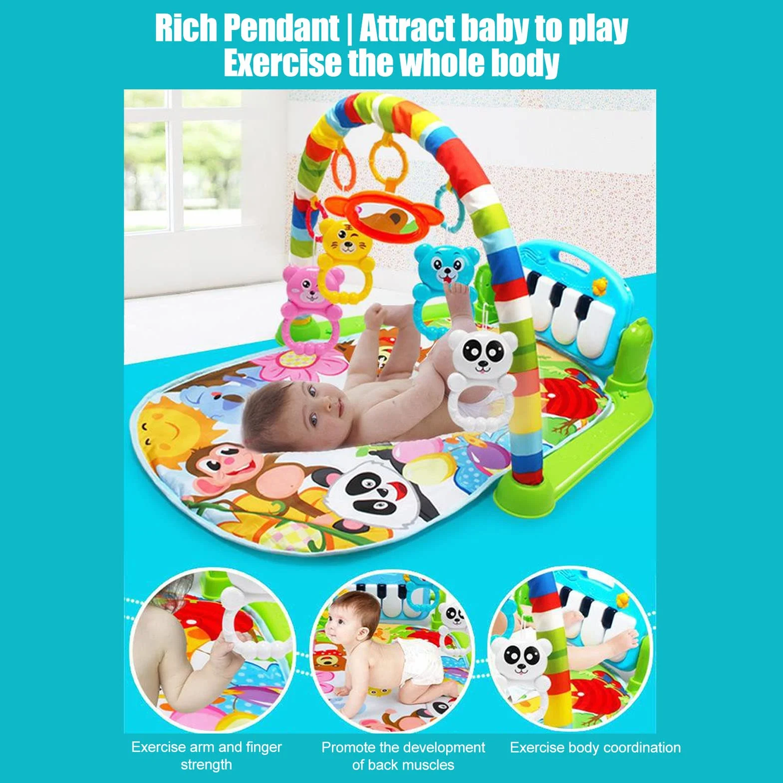 Baby Kick Play Piano, miękka, wygodna, zdejmowana edukacyjna mata gimnastyczna dla maluchów Kick Play Piano z lekką muzyką