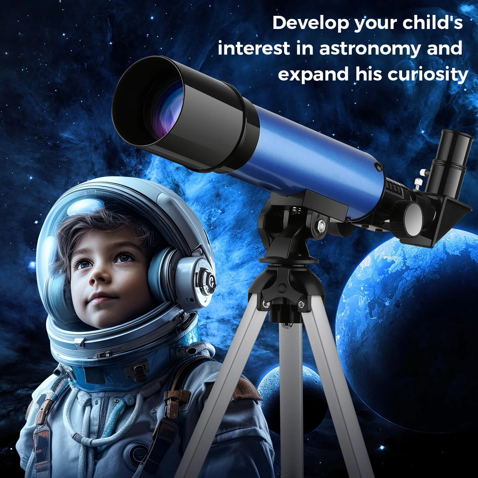 Cowiewie Teleskop dla dzieci, teleskopy, przestrzeń zewnętrzna, astronomia, początkujący, zawiera dwa okulary, przenośna luneta refraktorowa ze statywem, prezenty