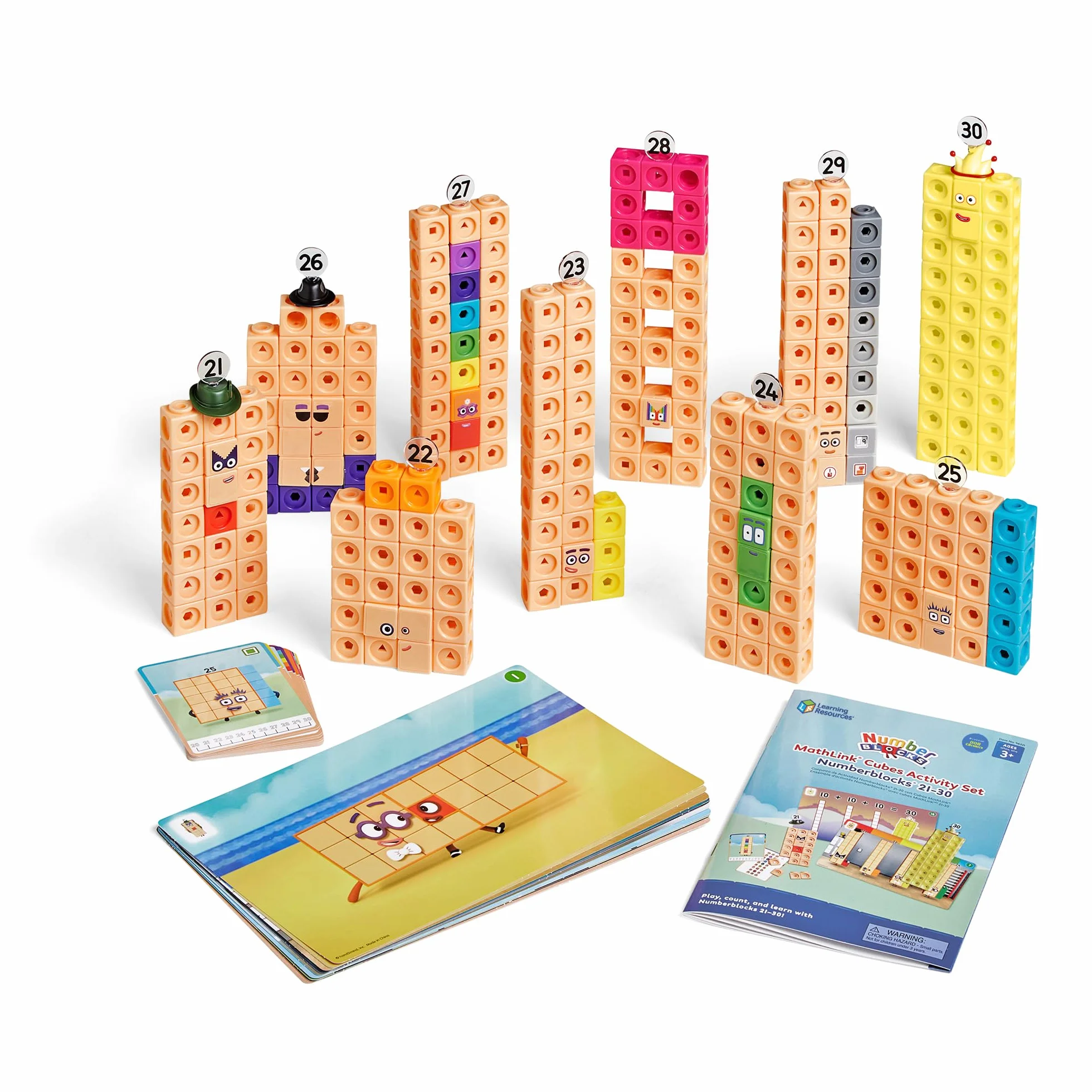 Learning Resources MathLink Cubes Numberblocks 21–30 Zestaw Aktywności, Zabawki dla Dzieci w Wieku 3 Lata, 20 Aktywności Powiązanych z Serialem TV, Zabawki Sensoryczne dla Autyzmu