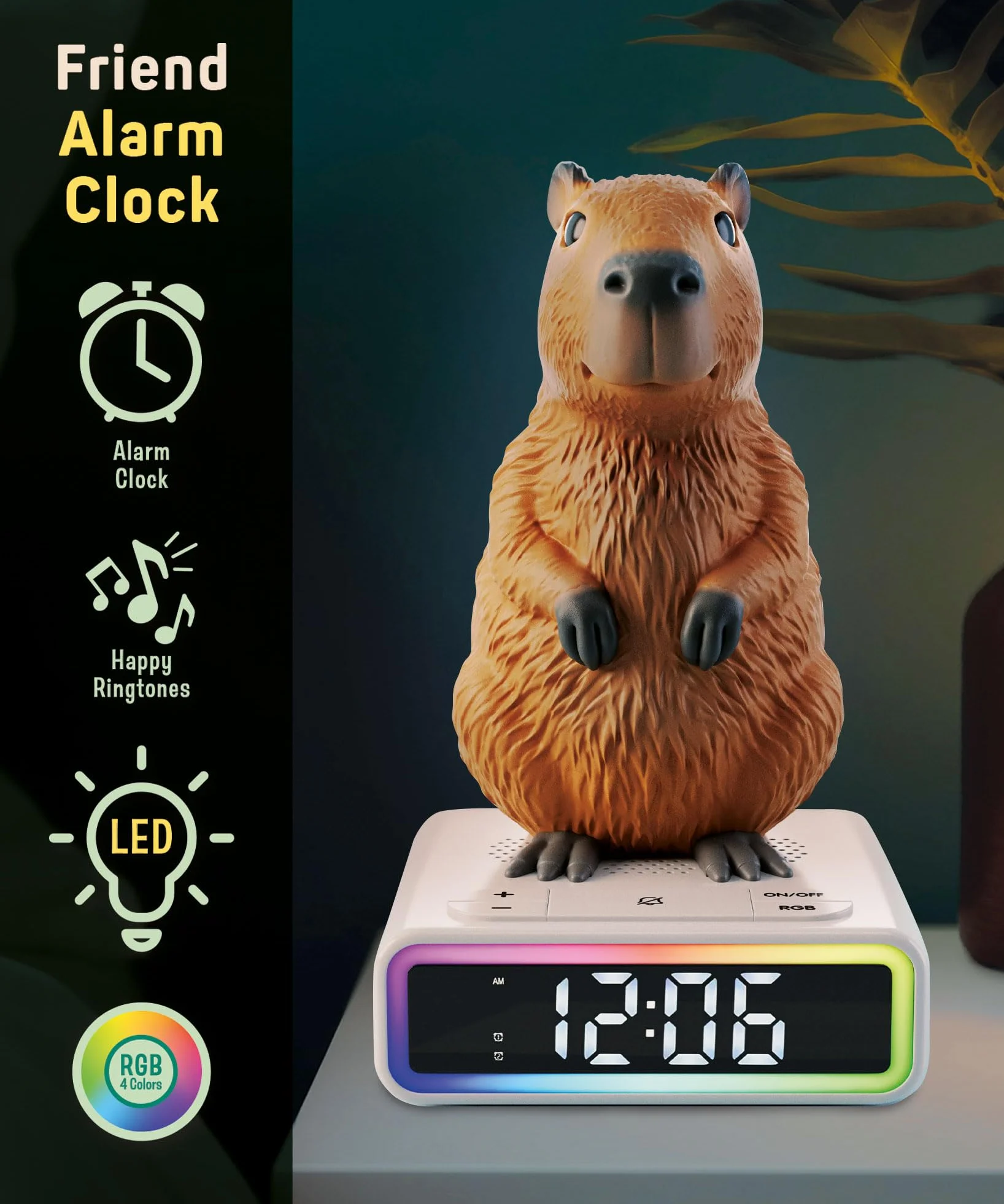Lisciani RAINY DAYS Capybara, cyfrowy budzik RGB LED, wielokolorowe nastrojowe światło, zabawne dzwonki, aktywność bez ekranu dla nastolatków od 12 lat, promuje autonomię i rytm