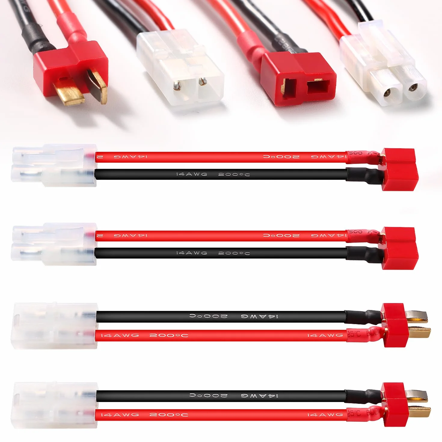 YIXISI 4 Sztuk Kabla Adapterowego Deans T na Kompatybilne z Tamiya, Duży Adapter w Kompatybilne z Tamiya na Adapter z Wtyczką T z Kablem Silikonowym 10cm 14AWG, do Pojazdów RC i Akumulatorów Lipo