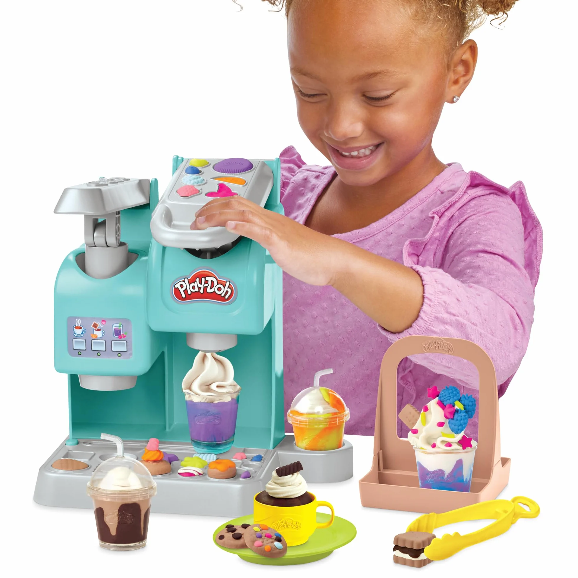 Play-Doh Kitchen Creations Superkolorowa kawiarnia | Zabawka dla dzieci ze sztucznym jedzeniem i kawą | 20 akcesoriów 8 tubek z ciastoliną po 56 g | Pomysł na prezent dla 3-latka i dla przedszkolaka
